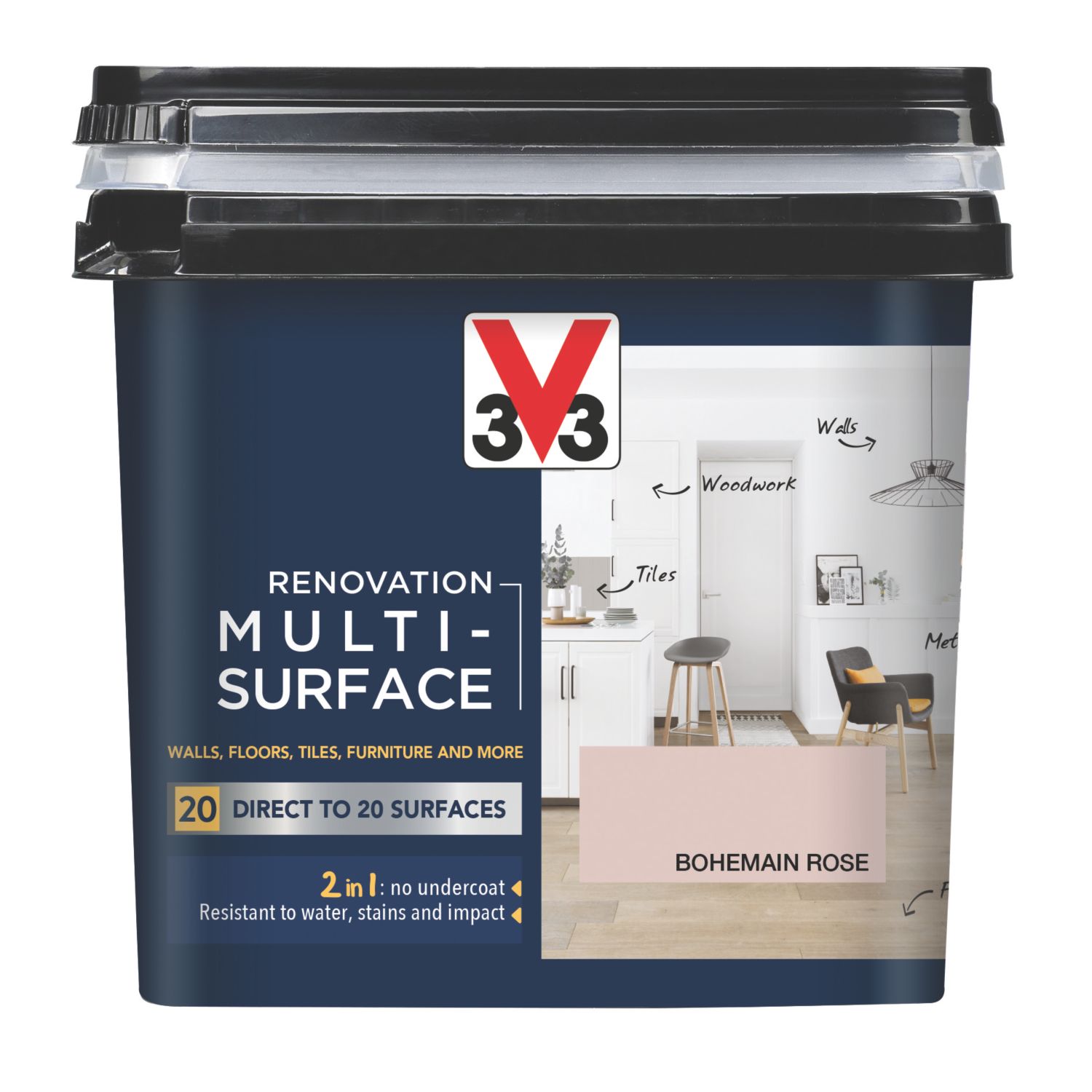 V33 750ml Bohemian Rose Satin Acrylic Multi Surface Paint (892FW)