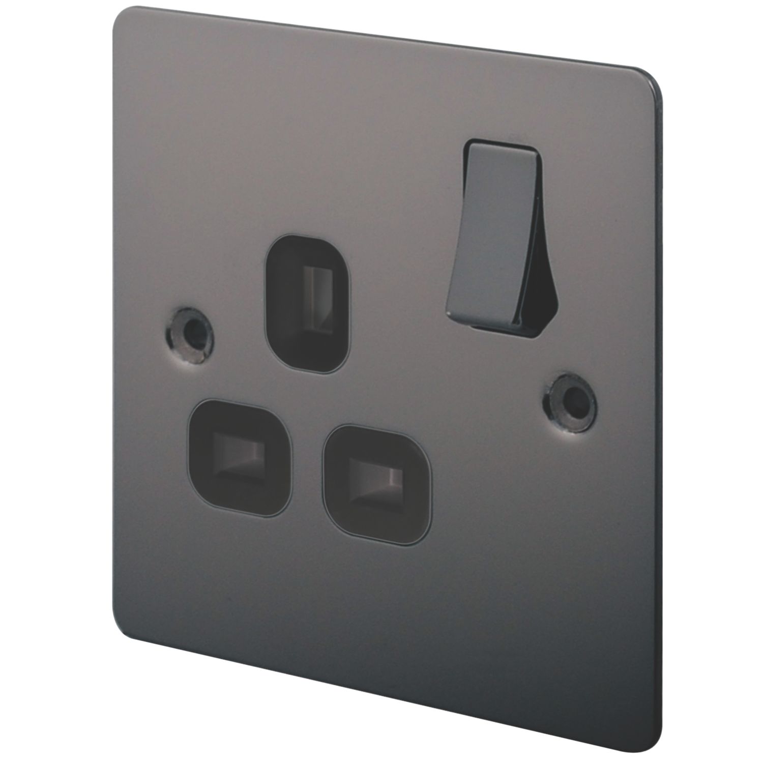 LAP 13A 1-Gang DP Switched Plug Socket Black Nickel with Black Inserts (89353)
