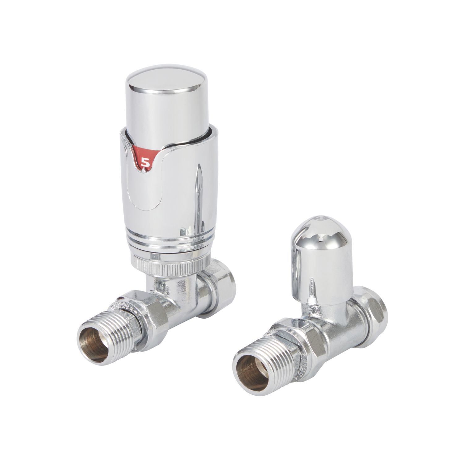 Flomasta 1/2" x 15mm Chrome Straight & L/S Modern Thermostatic Radiator Valve & Lockshield (893FW)
