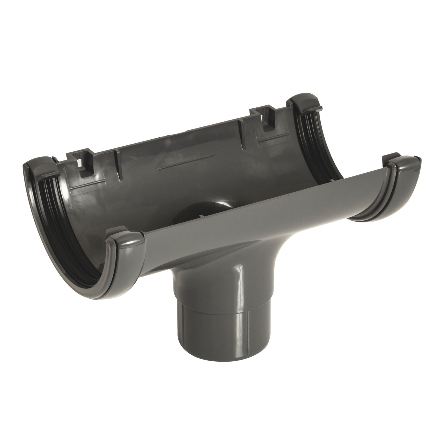 FloPlast uPVC Round Gutter Running Outlet Anthracite Grey 112mm x 68mm (896KJ)