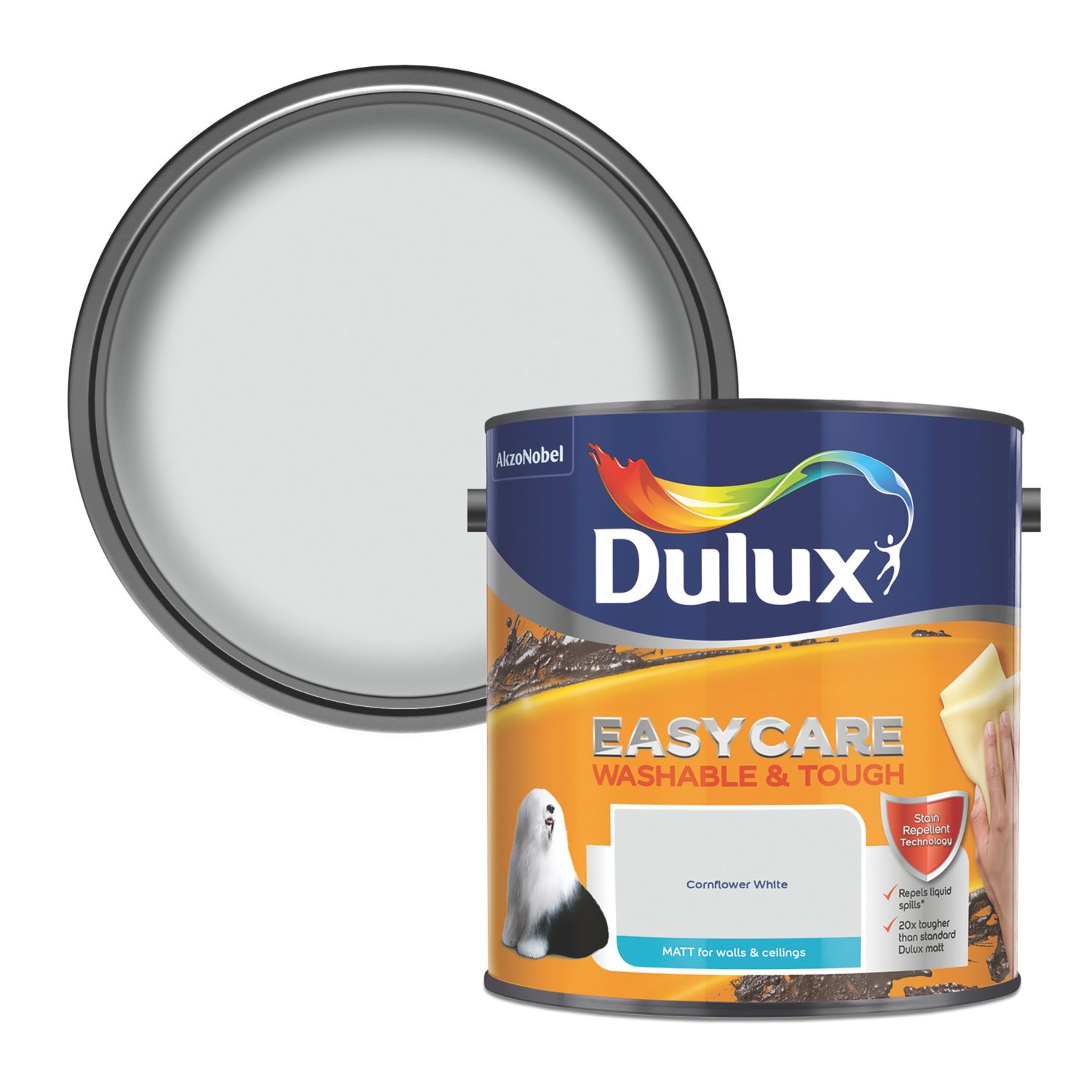 Dulux EasyCare Washable & Tough 2.5Ltr Cornflower White Matt Emulsion Paint (8997T)