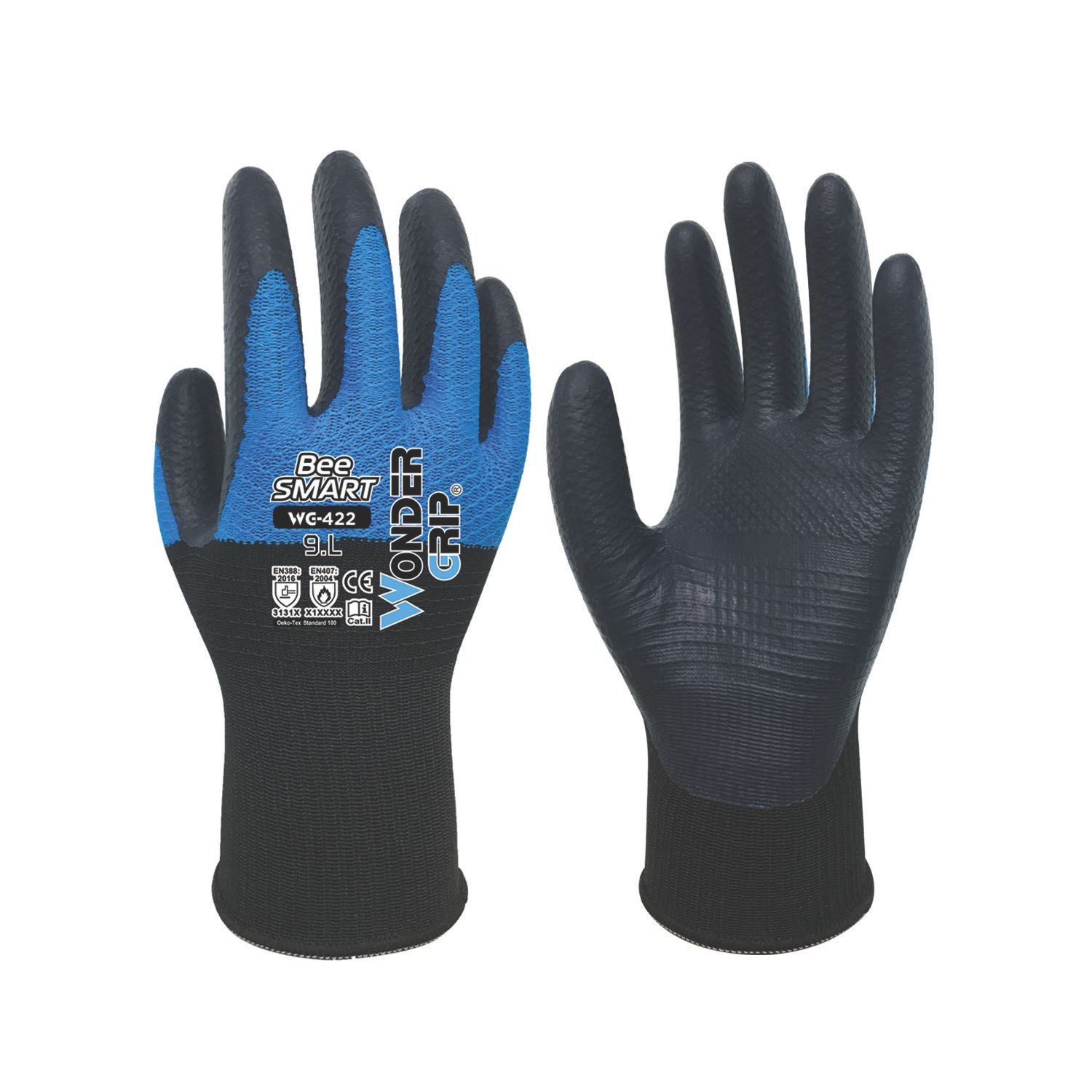 Wonder Grip WG-422 Bee-Smart General Handling Gloves Black/Blue Large (903VJ)