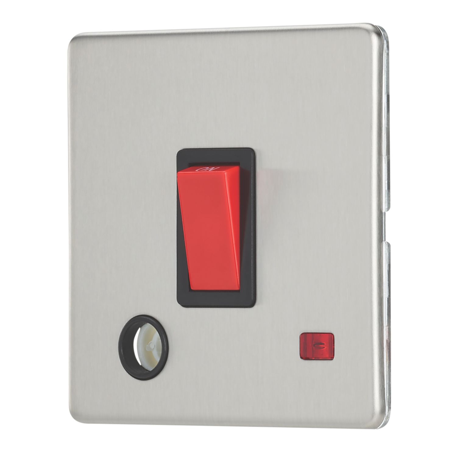Contactum Lyric 32A 1-Gang DP Control Switch & Flex Outlet Brushed Steel with Neon with Black Inserts (907RR)