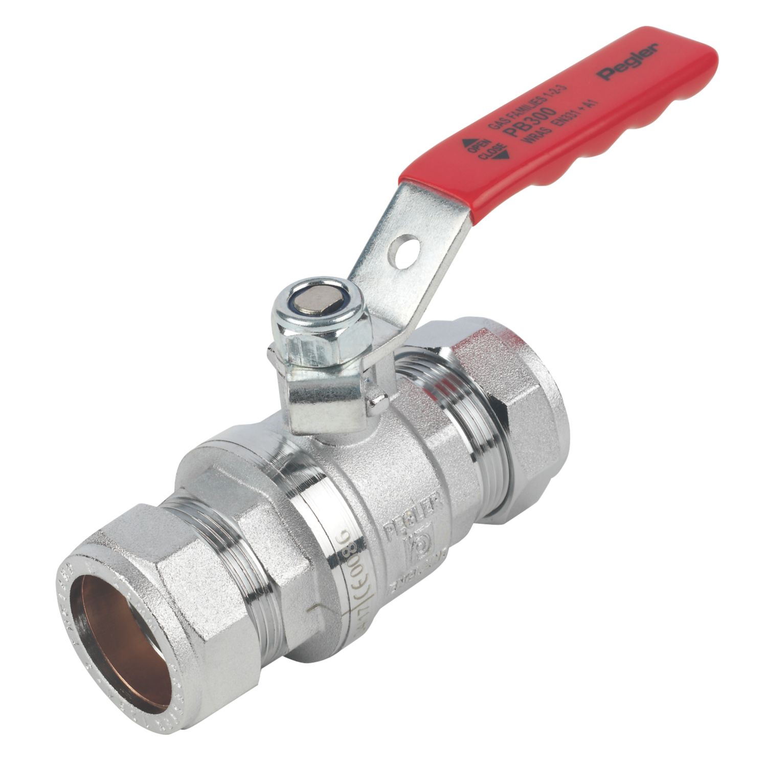 Pegler PB300 Compression Full Bore 28mm Lever Ball Valve with Red Handle (9081V)