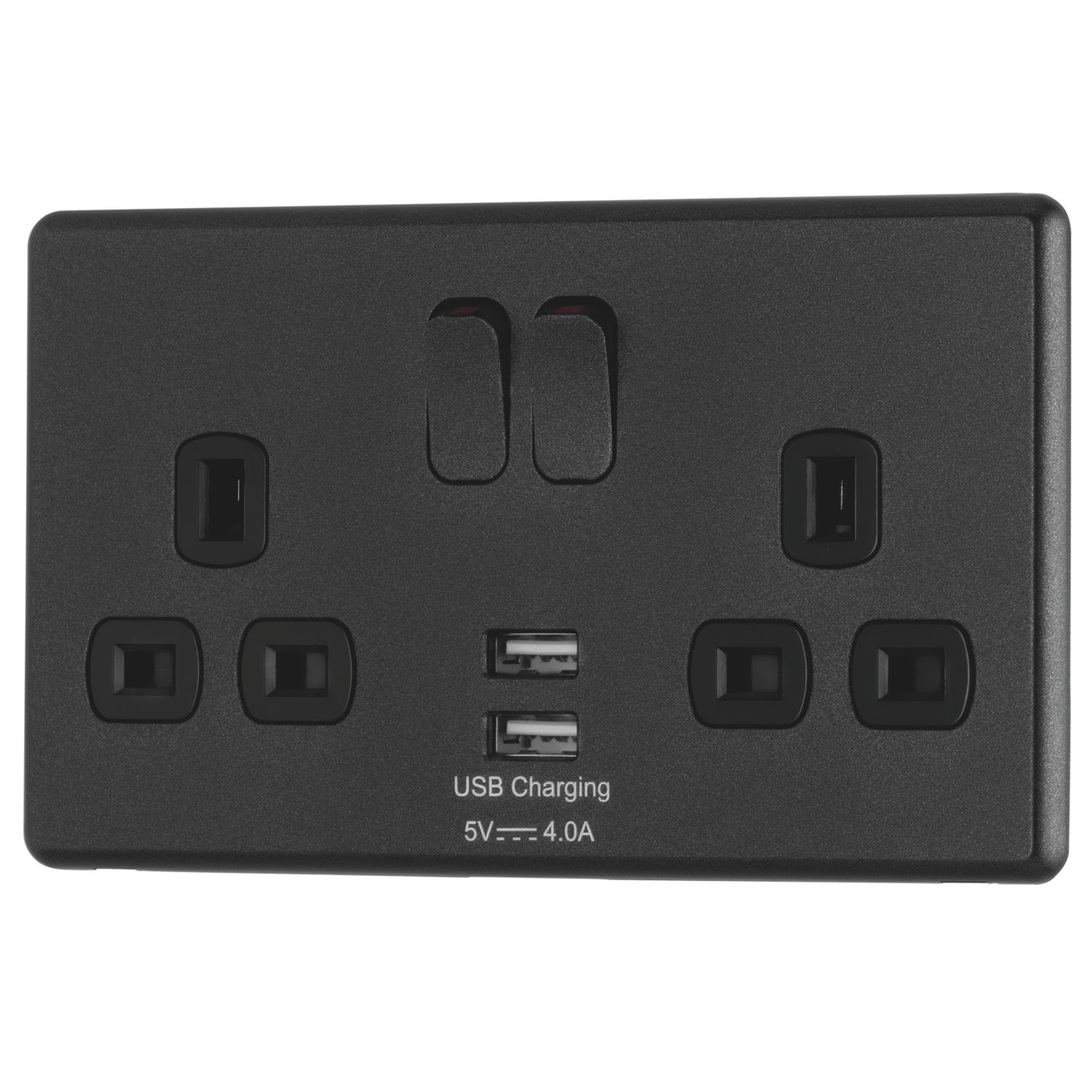 Arlec 13A 2-Gang SP Switched Socket + 4A 15W 2-Outlet Type A USB Charger Charcoal with Black Inserts (915RU)