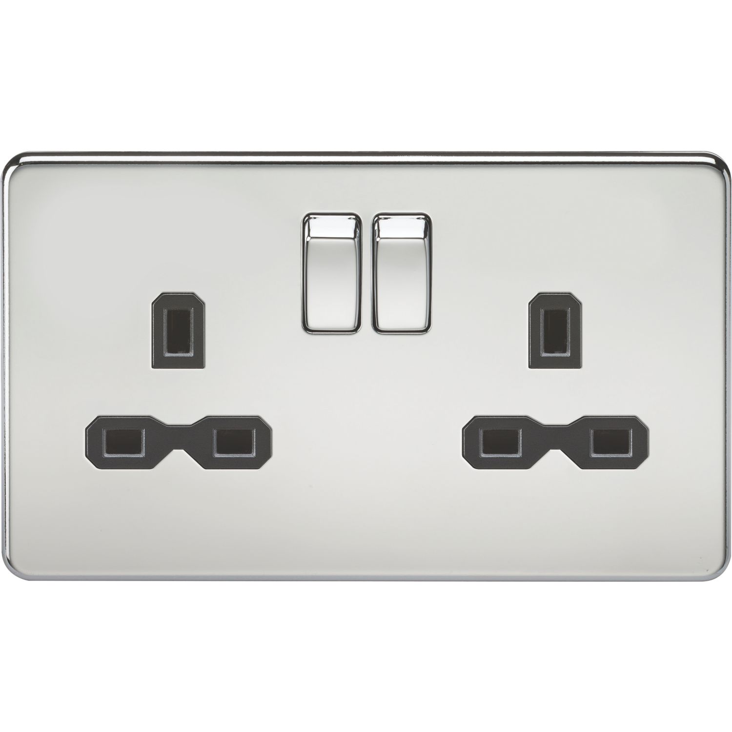 Knightsbridge 13A 2-Gang DP Switched Double Socket Polished Chrome with Black Inserts (915TY)