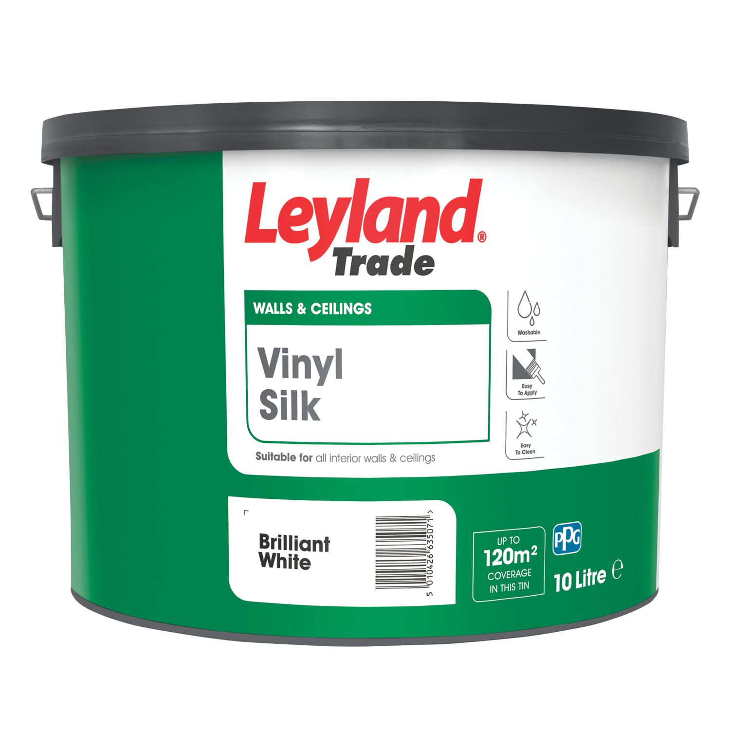 Leyland Trade 10Ltr Brilliant White Vinyl Silk Emulsion Paint (9180V)