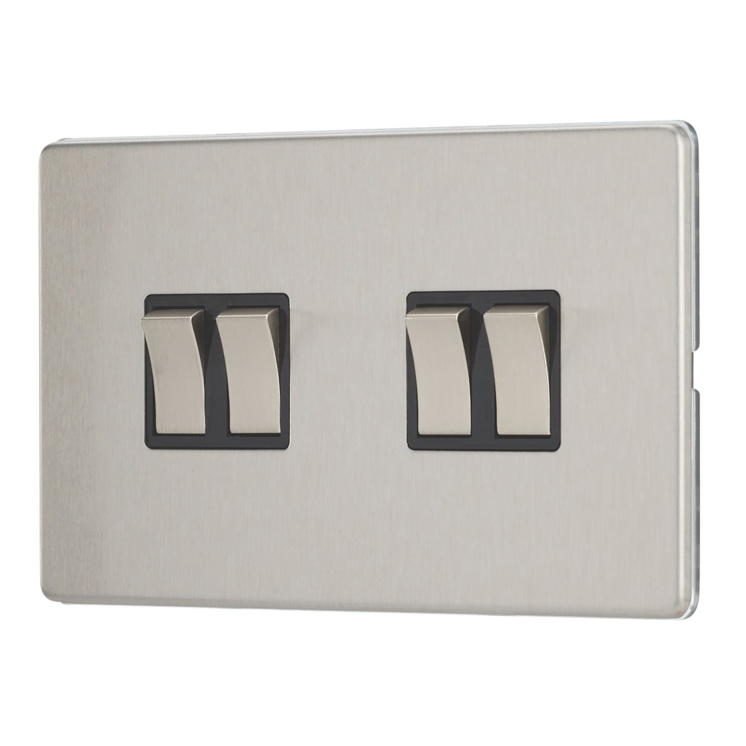 Contactum Lyric 10AX 4-Gang 2-Way Light Switch Brushed Steel with Black Inserts (918RP)