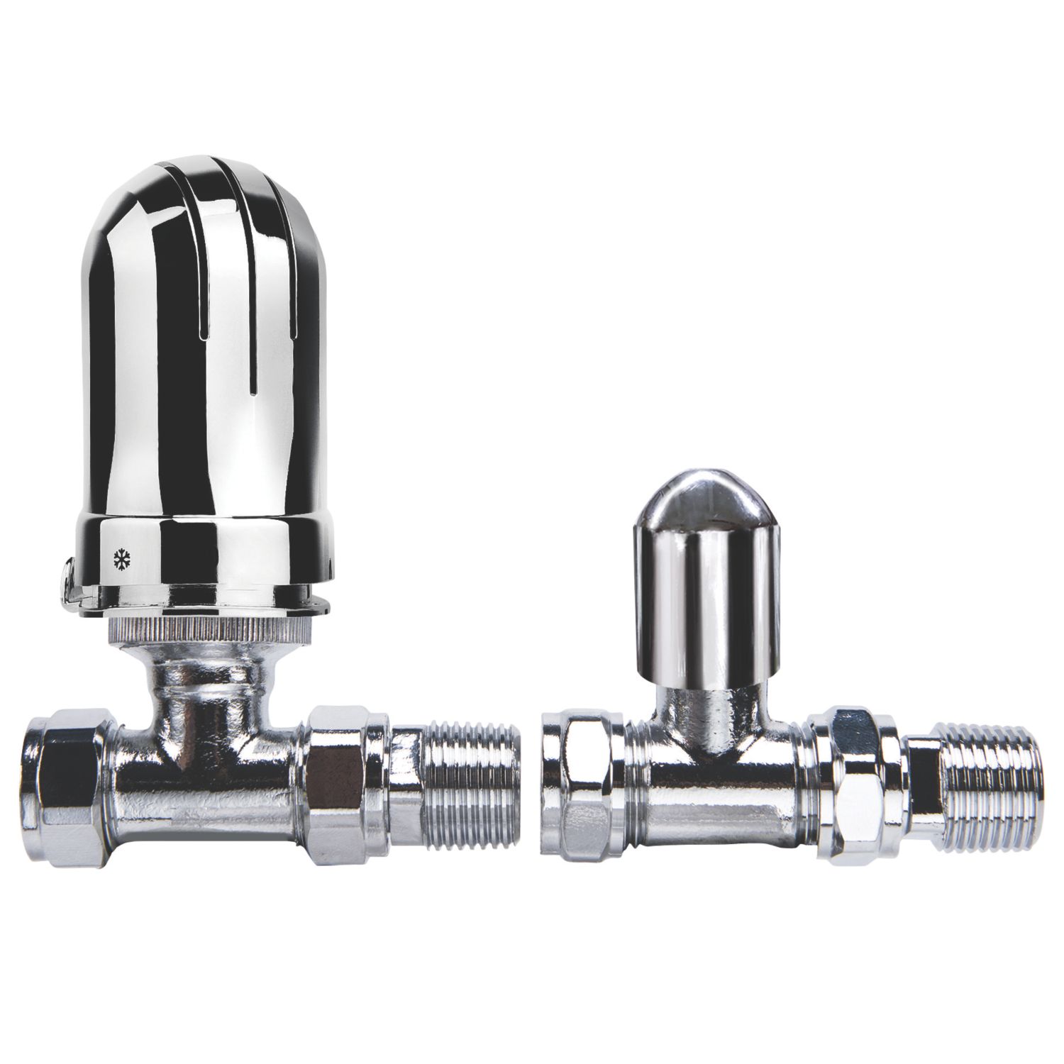 Flomasta 1/2" x 15mm Chrome Straight & L/S Modern Thermostatic Radiator Valve & Lockshield (925KR)