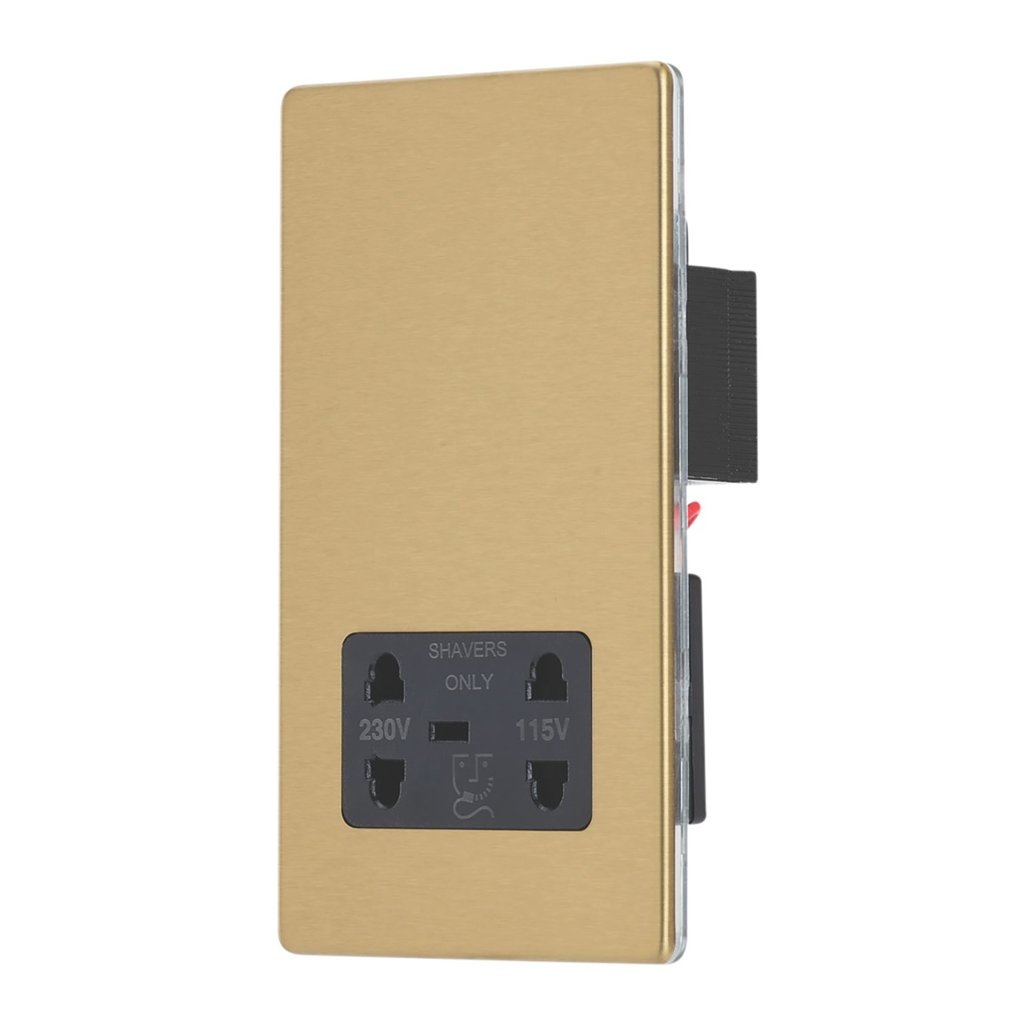 Contactum Lyric 2-Gang Dual Voltage Shaver Socket 115 - 230V Brushed Brass with Black Inserts (925RP)