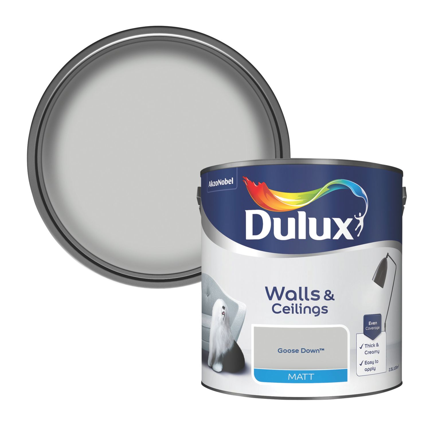Dulux Walls & Ceilings 2.5Ltr Goose Down Matt Emulsion Paint (9277K)