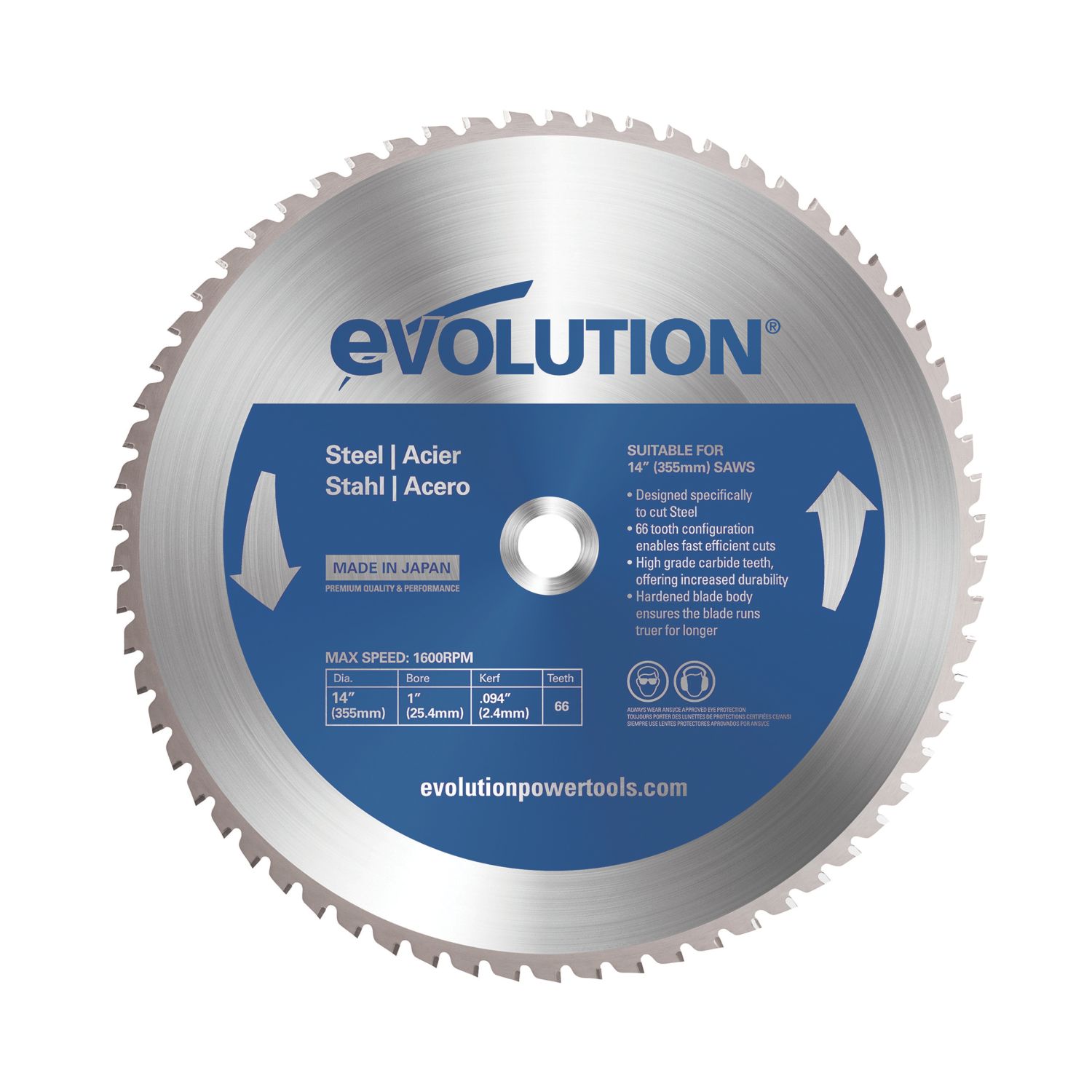 Evolution M355TCT-66CS Mild Steel Circular Saw Blade 355mm x 25.4mm 66T (927AK)