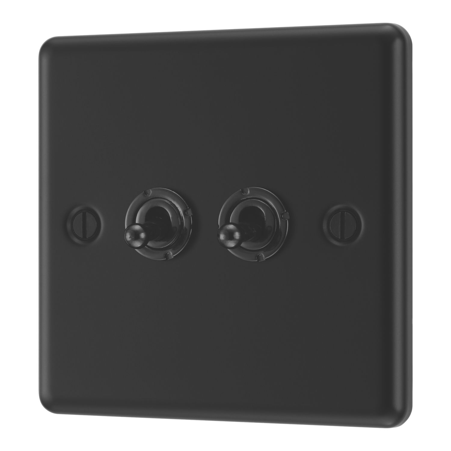 LAP 20A 16AX 2-Gang 2-Way Switch Matt Black with Colour-Matched Inserts (927PN)