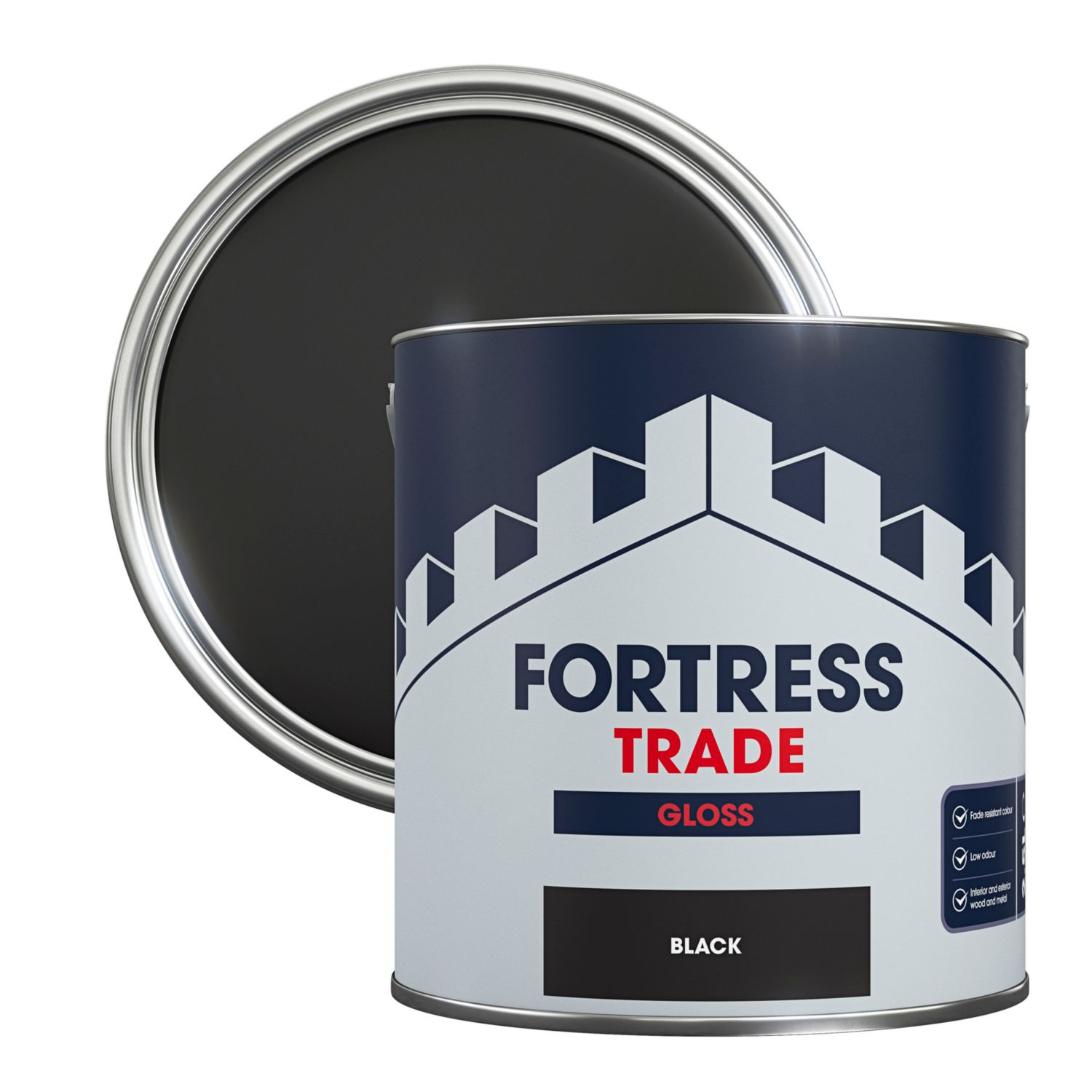 Fortress Trade 2.5Ltr Black Gloss Water-Based Trim Paint (930JM)