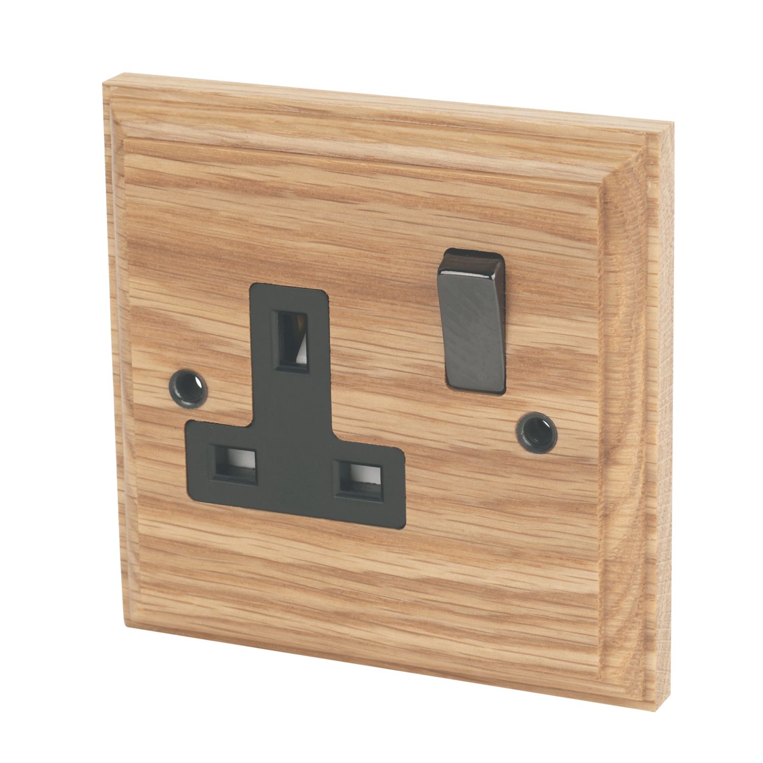 Varilight 13AX 1-Gang DP Switched Plug Socket Classic Oak with Black Inserts (9327H)