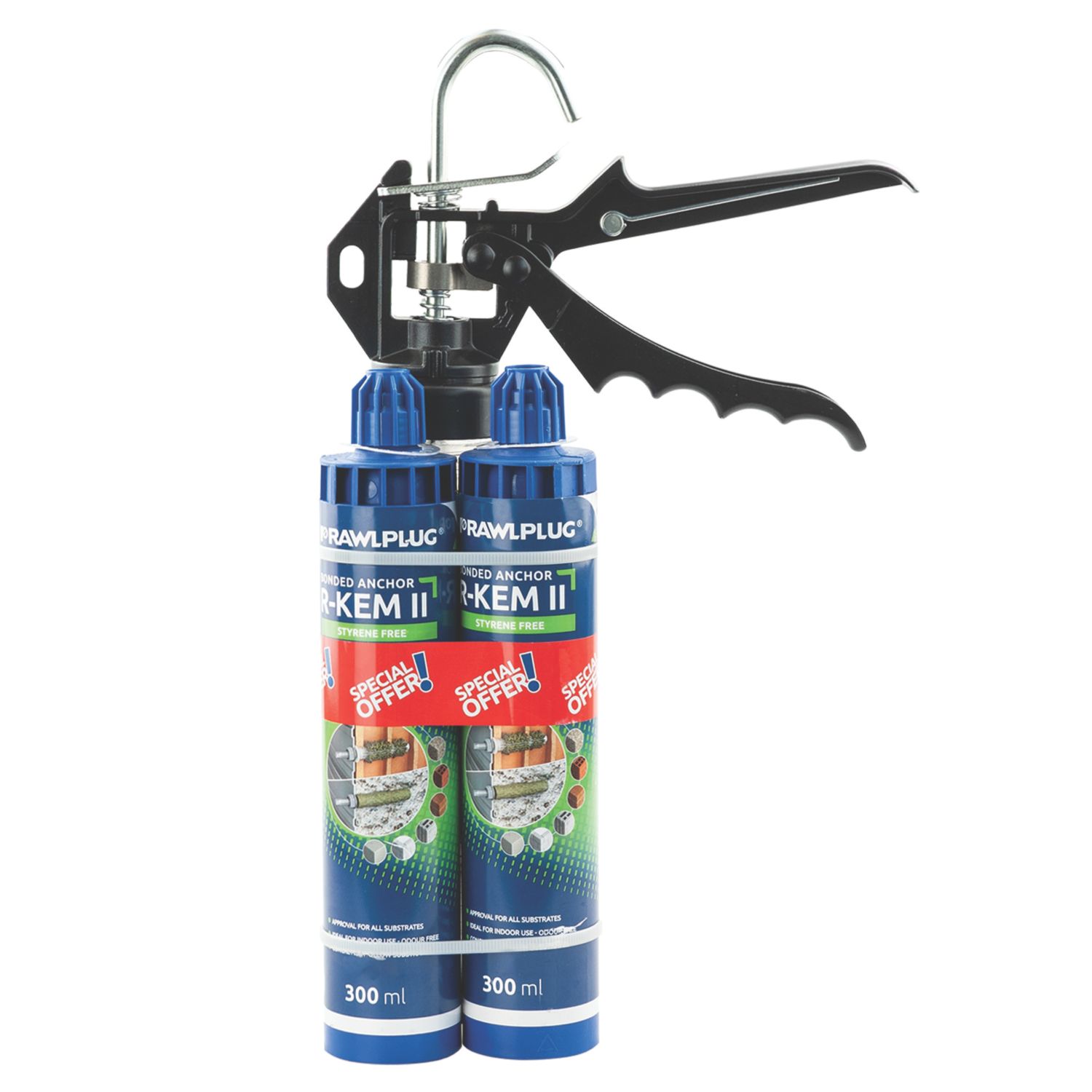 Rawlplug R-KEM-II-300-P2G6N Resin & Heavy Duty Gun 2 x 300ml (933JF)