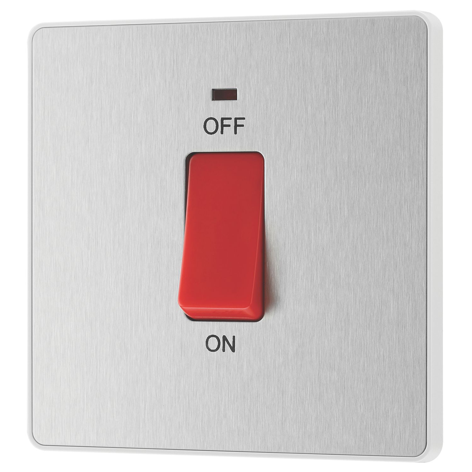 British General Evolve 45A 1-Gang 2-Pole Cooker Switch Brushed Steel with LED with White Inserts (933PY)