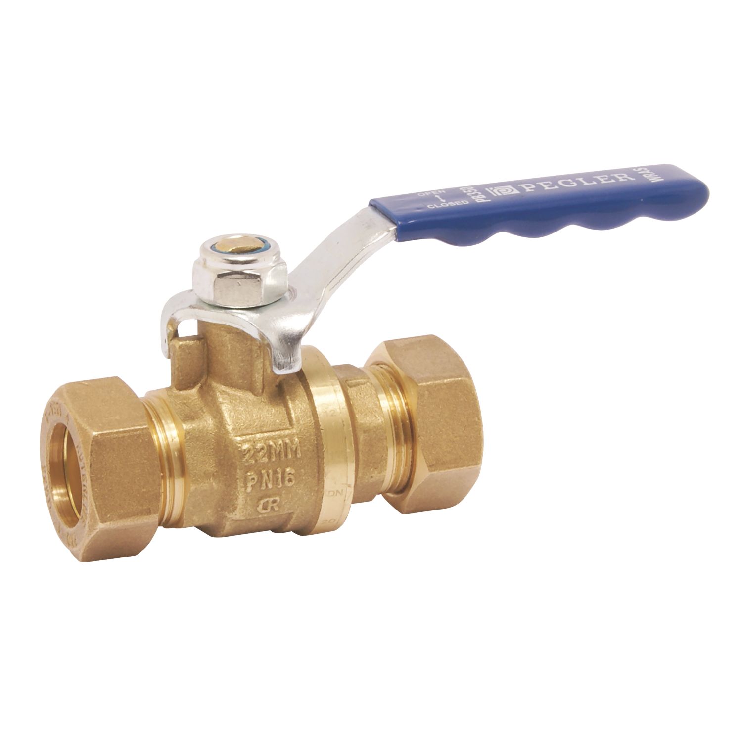 Pegler PB350 Compression Full Bore 22mm Lever Ball Valve with Blue Handle (9353V)