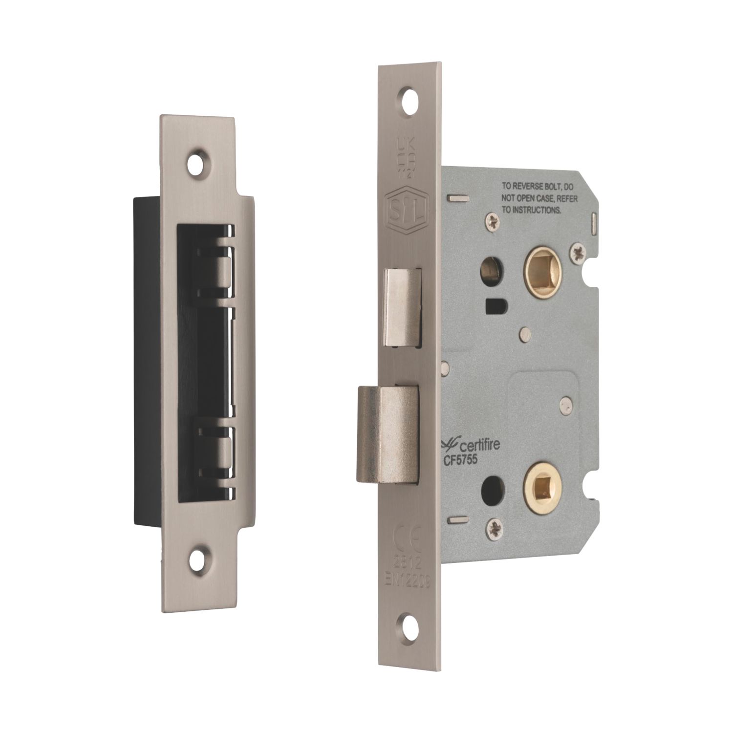 Smith & Locke Fire Rated Satin Nickel Bathroom Lock 65mm Case - 44mm Backset (937PY)