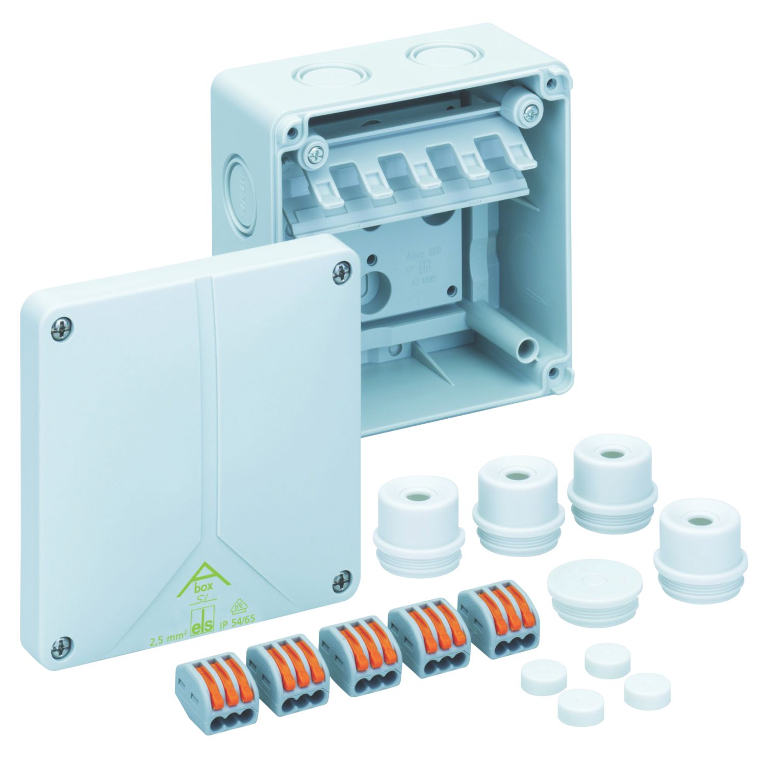 Wago ABOX 221 IP65 32A 5-Terminal Weatherproof Outdoor Junction Box 110mm x 110mm x 67mm (9390G)