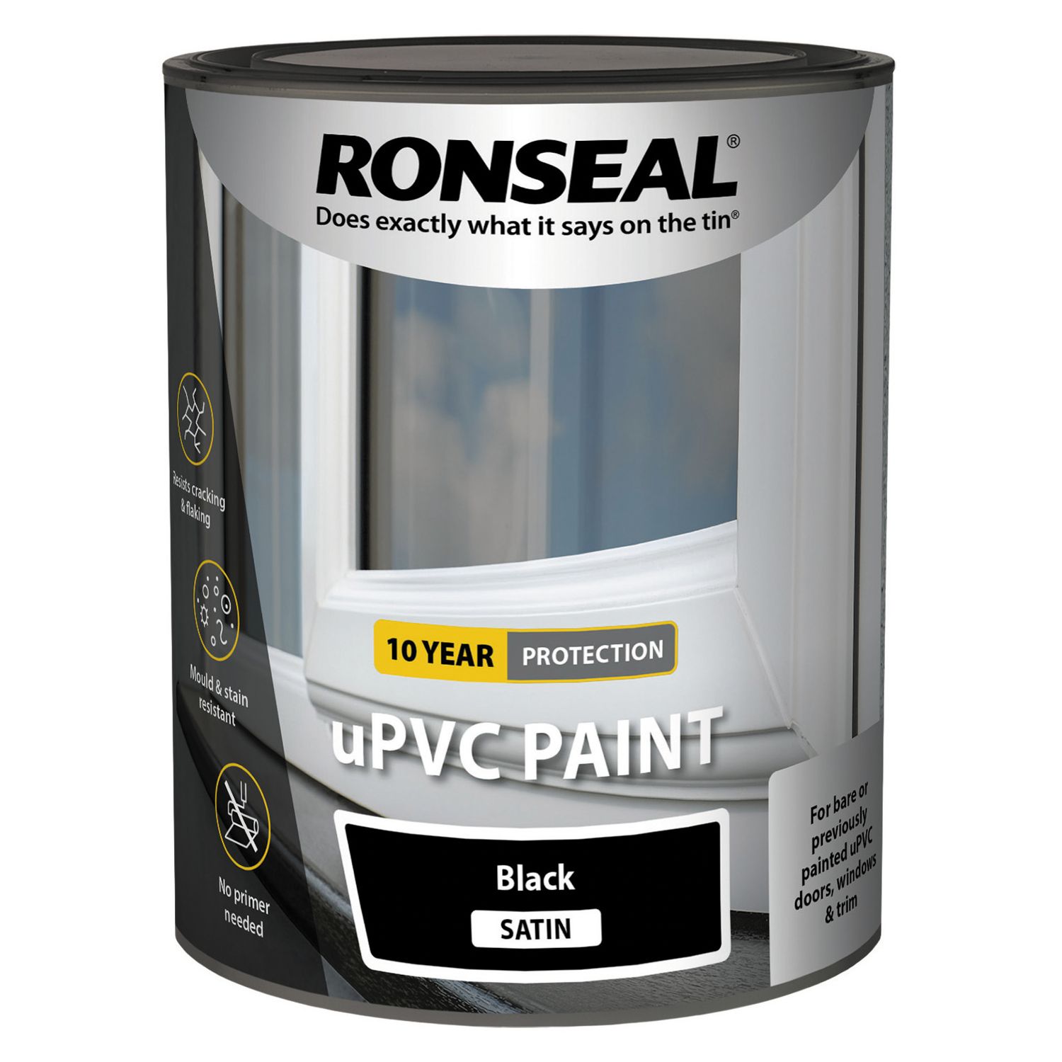 Ronseal 750ml Black Satin Self Priming uPVC Paint (942KK)