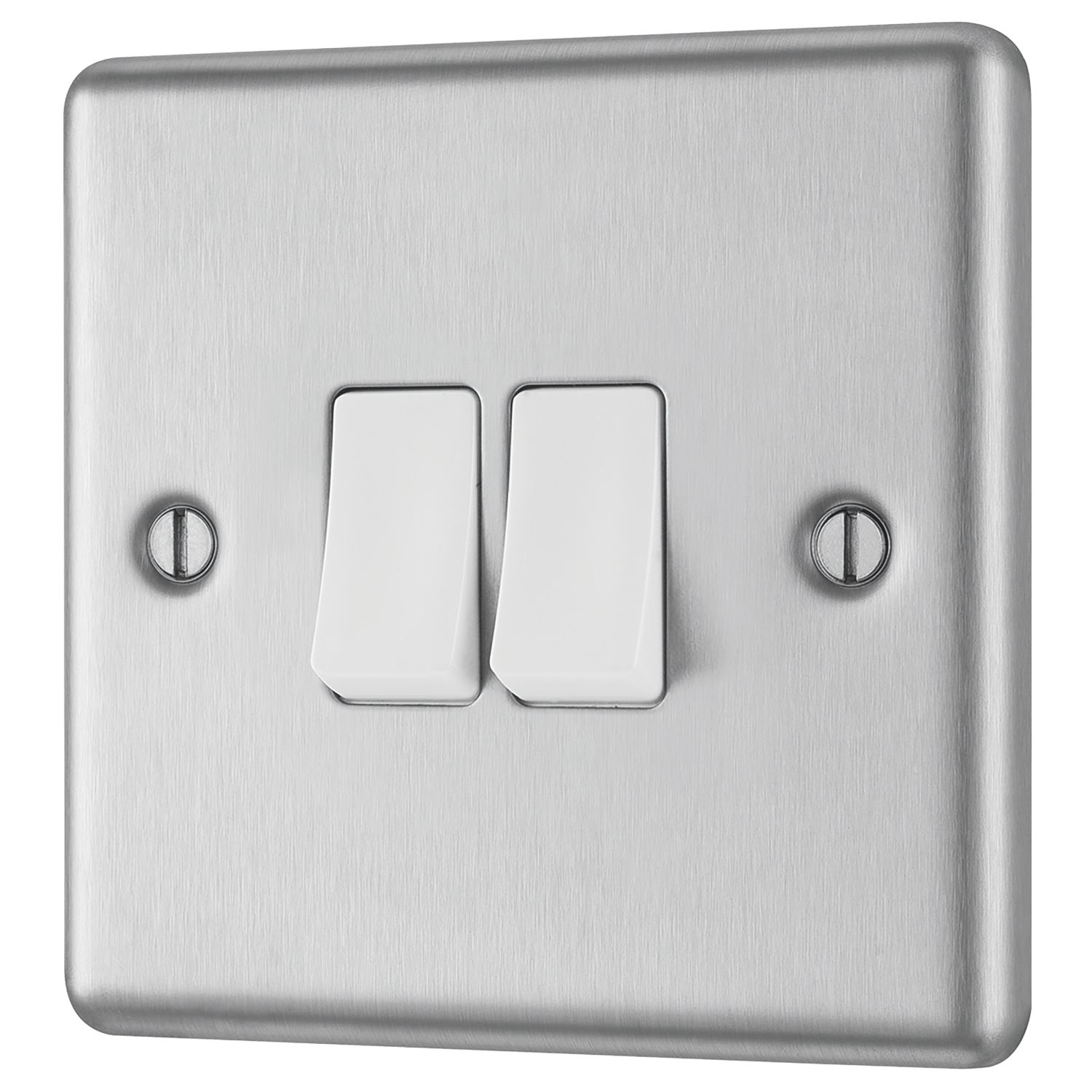 LAP 10AX 2-Gang 2-Way Light Switch Brushed Stainless Steel with White Inserts (94390)