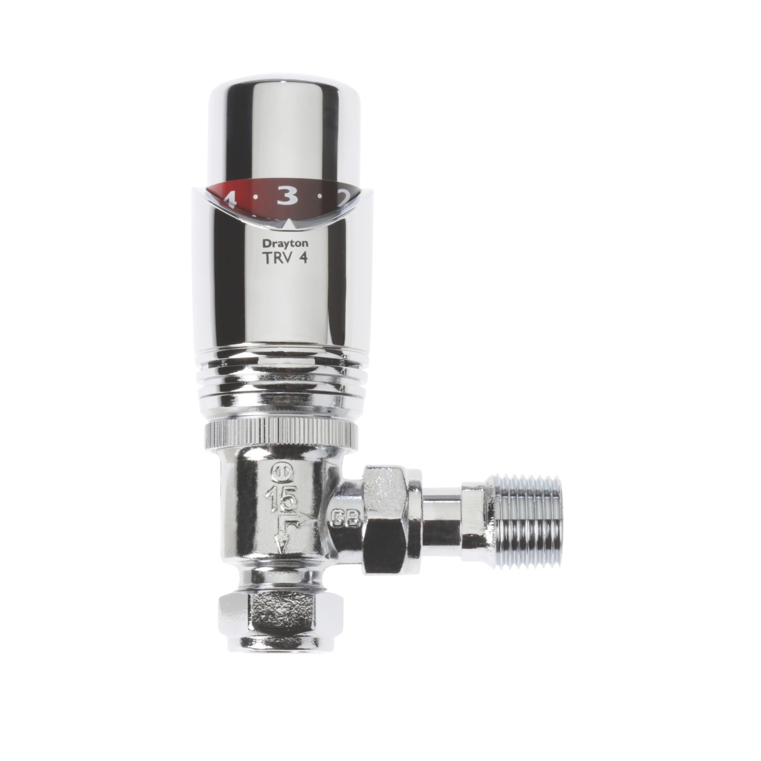 Drayton TRV4 15mm x 1/2" Chrome Angled & L/S Designer Thermostatic Radiator Valve & Lockshield (945JR)