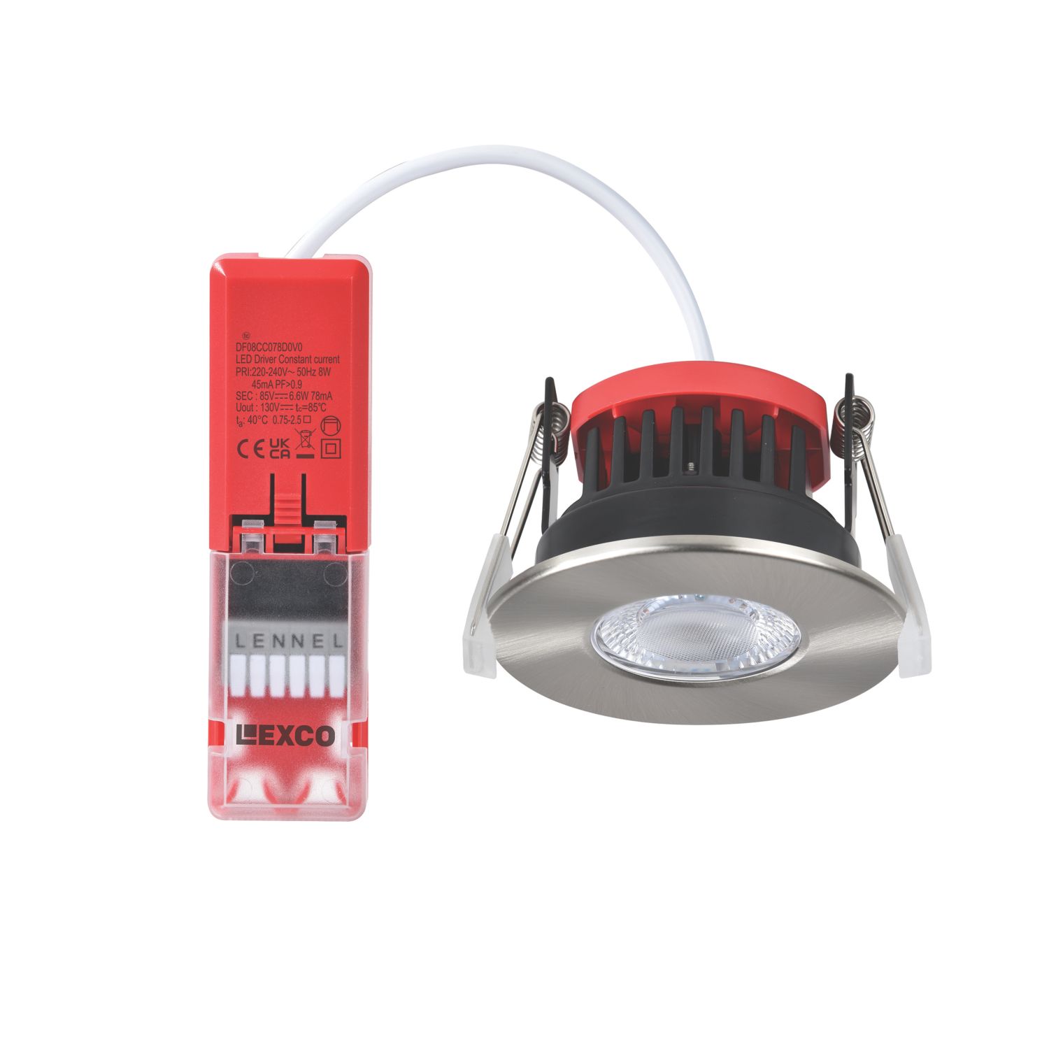Lexco Tauri Fixed Fire Rated LED Downlight Brushed Nickel 8W 500-800lm (946RE)