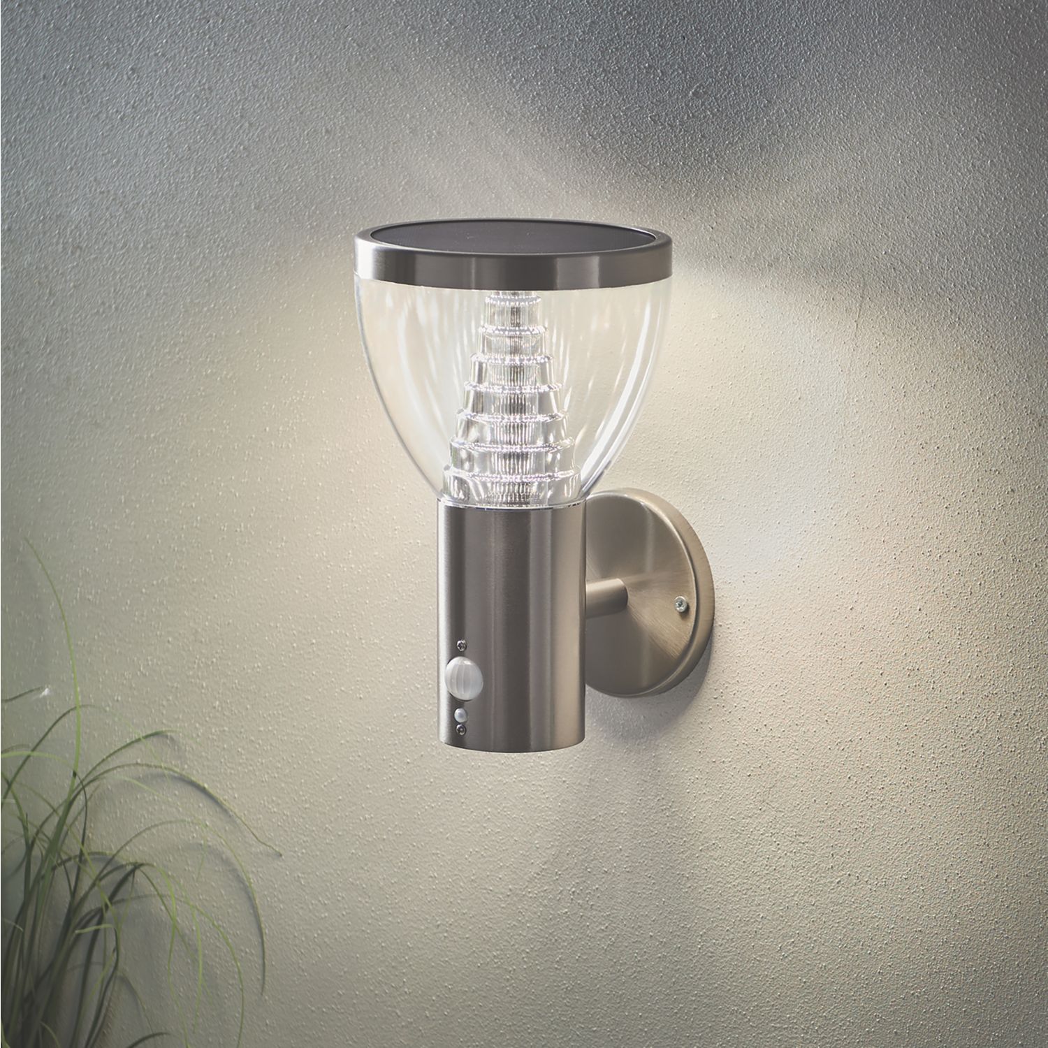 LAP Galaxy Outdoor LED Solar-Powered Wall Light With PIR & Photocell Sensor Brushed Stainless Steel 400lm (950PG)