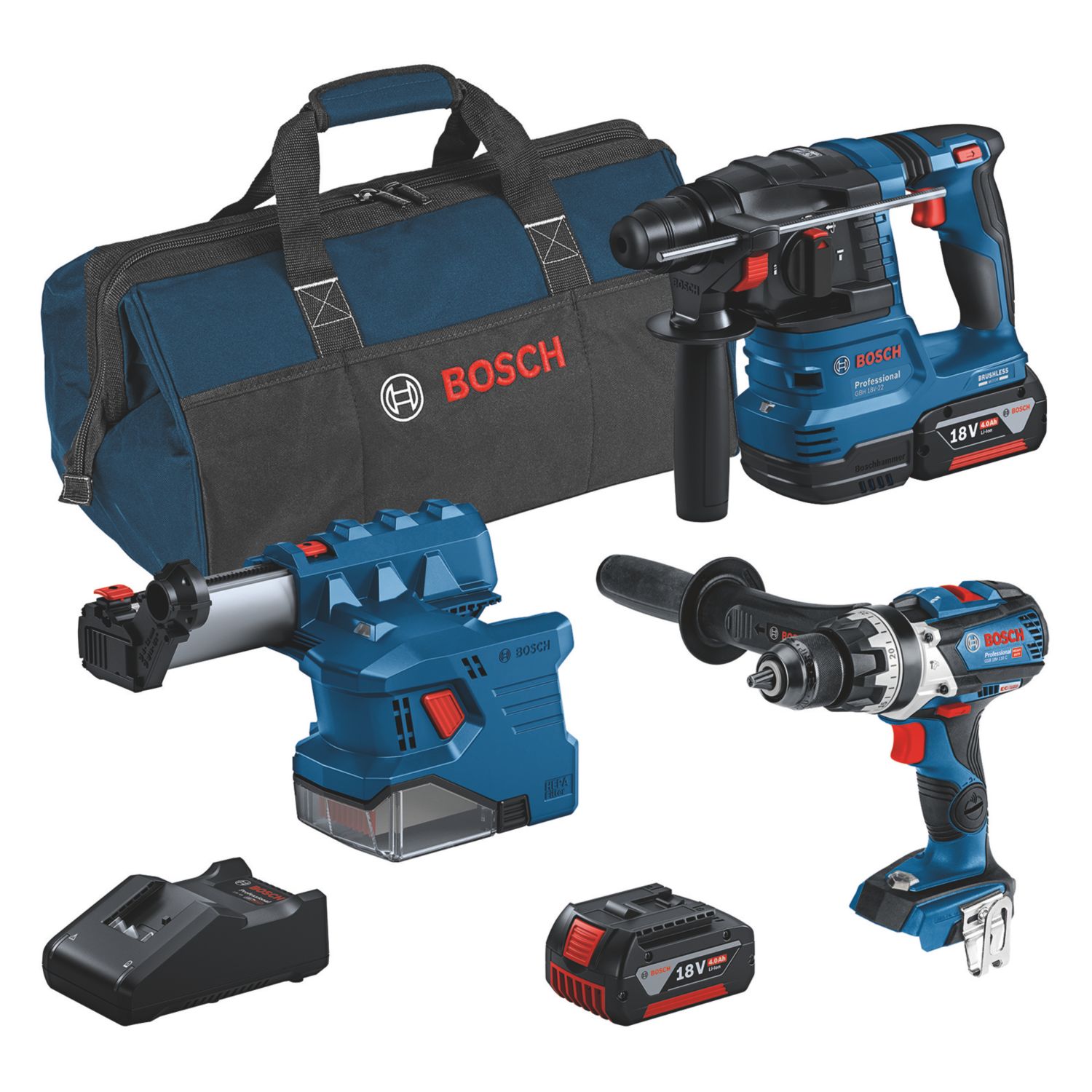 Bosch 0615A5008A 18V 2 x 4.0Ah Li-Ion AMPShare Brushless Cordless 3 Piece Kit (951CY)