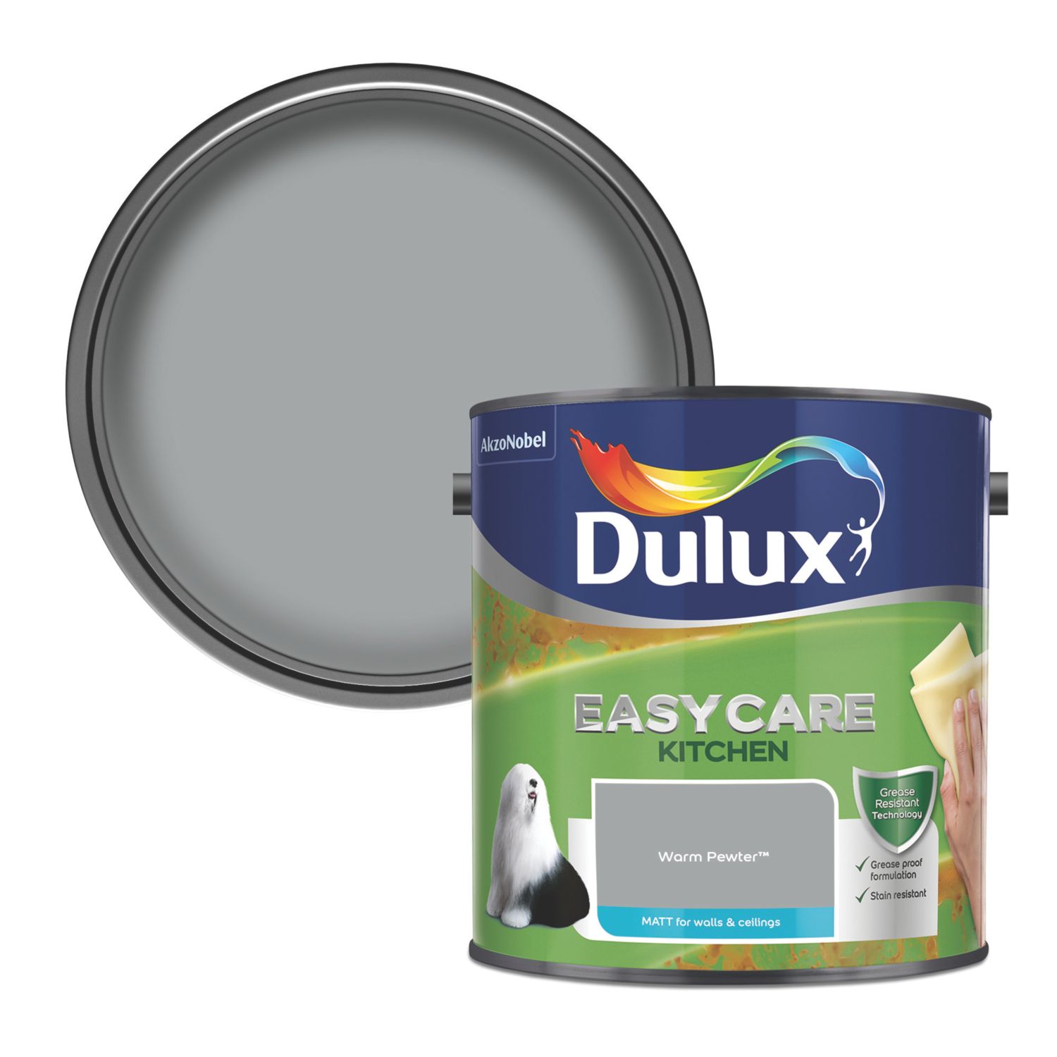 Dulux Easycare 2.5Ltr Warm Pewter Matt Emulsion Kitchen Paint (952CG)