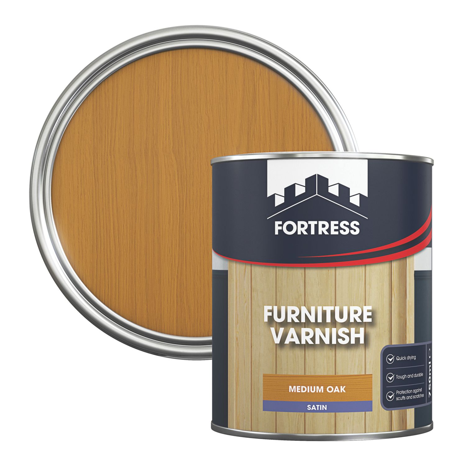 Fortress 750ml Mid Oak Satin Water-Based Interior Furniture Varnish (953JM)