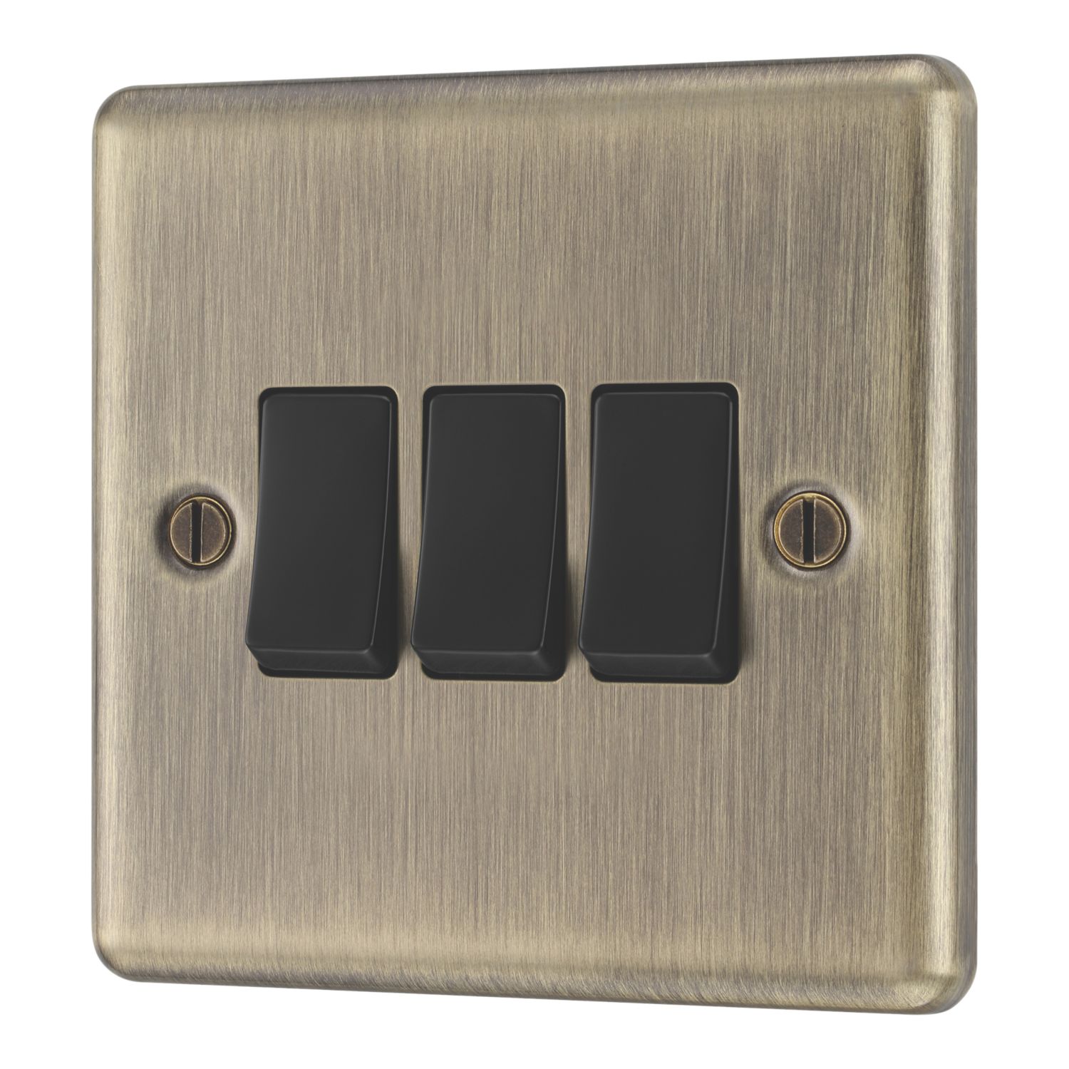 LAP 20A 16AX 3-Gang 2-Way Switch Antique Brass with Black Inserts (957PN)