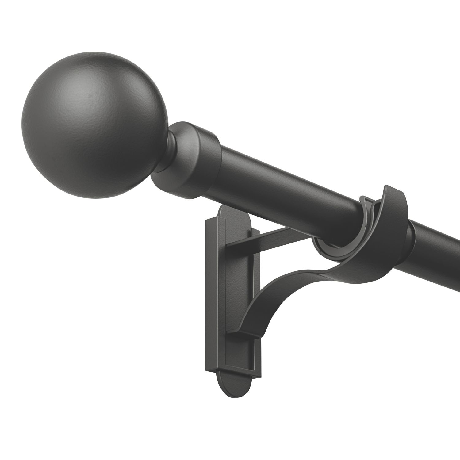 Rothley Matt Black Extendable Curtain Pole w/ Orb Finials 28mm x 71-120cm (960YU)