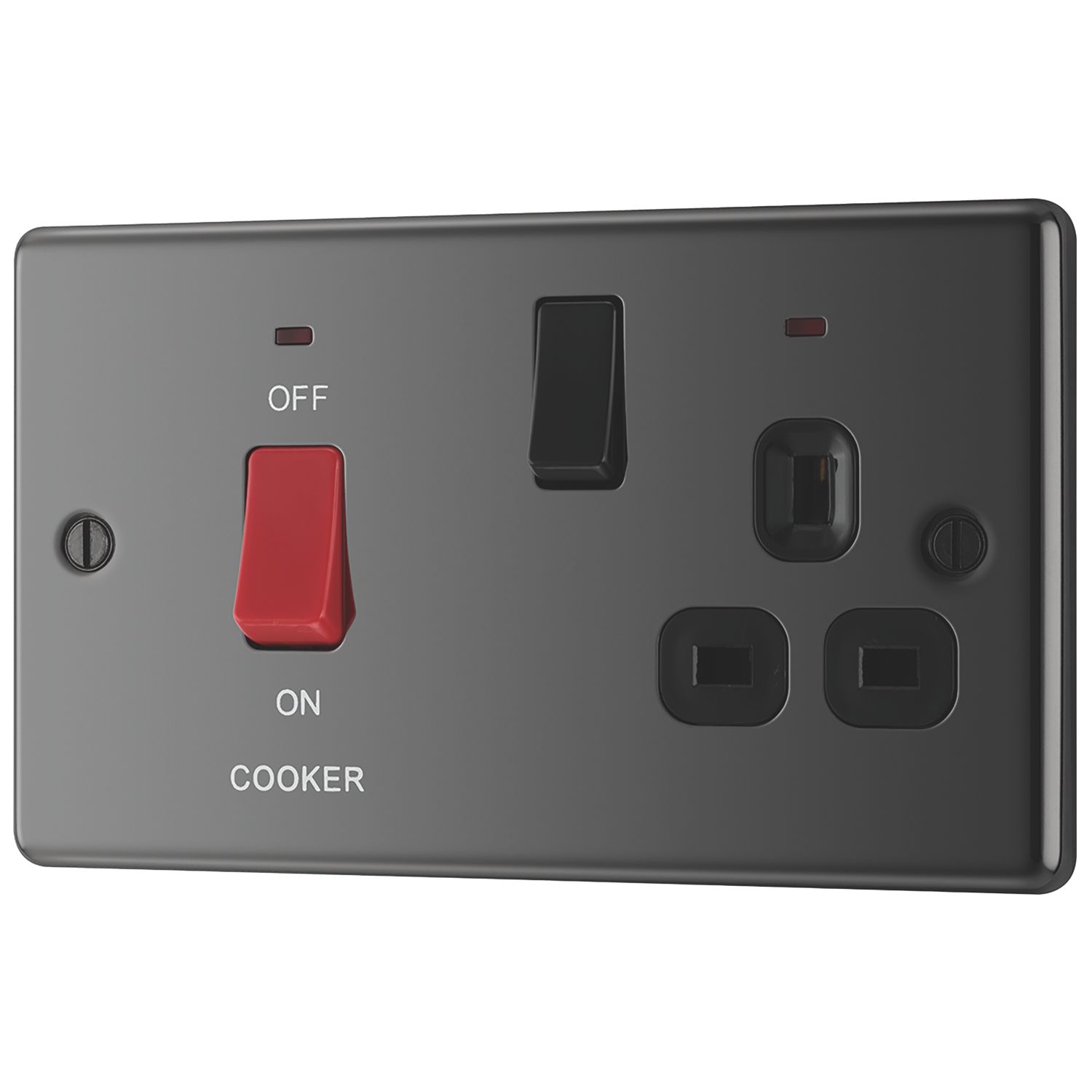LAP 45A 2-Gang DP Cooker Switch & 13A DP Switched Socket Black Nickel with LED with Black Inserts (96338)