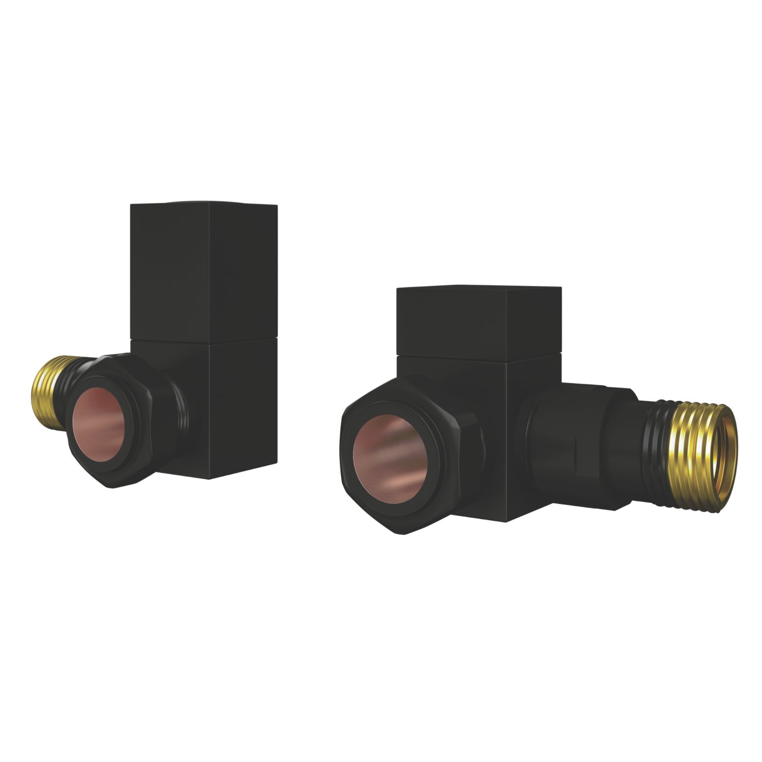 ETAL Swelt 15mm x 1/2" Satin Black Corner Designer Manual Radiator Valve Head & Body 2 Pack (963VV)