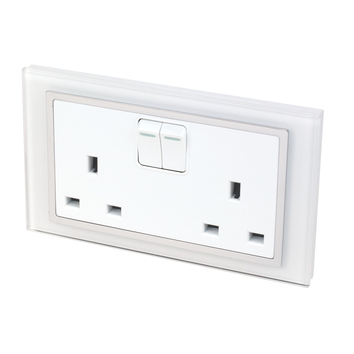 Retrotouch Crystal 13A 2-Gang DP Switched Plug Socket White Glass (9689J)