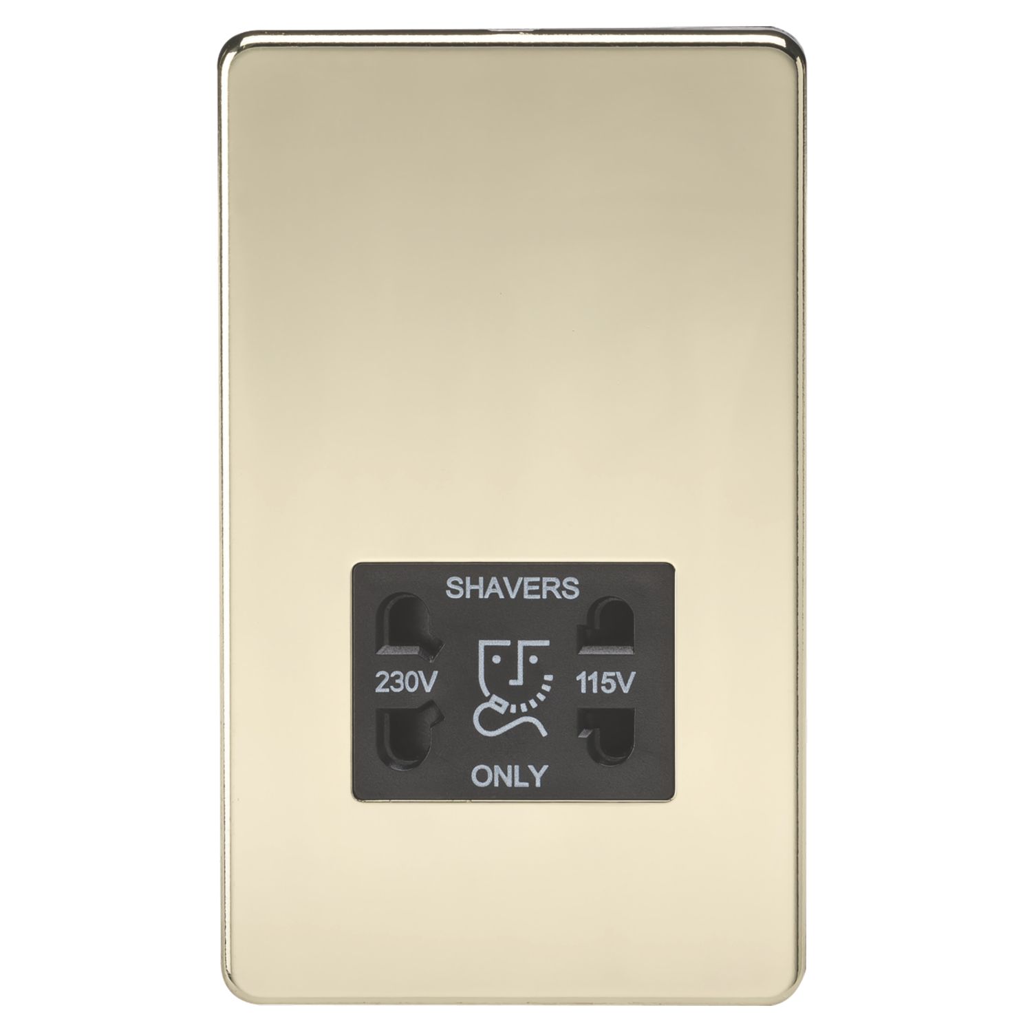 Knightsbridge 2-Gang Dual Voltage Shaver Socket 115 V / 230V Polished Brass with Black Inserts (968TY)