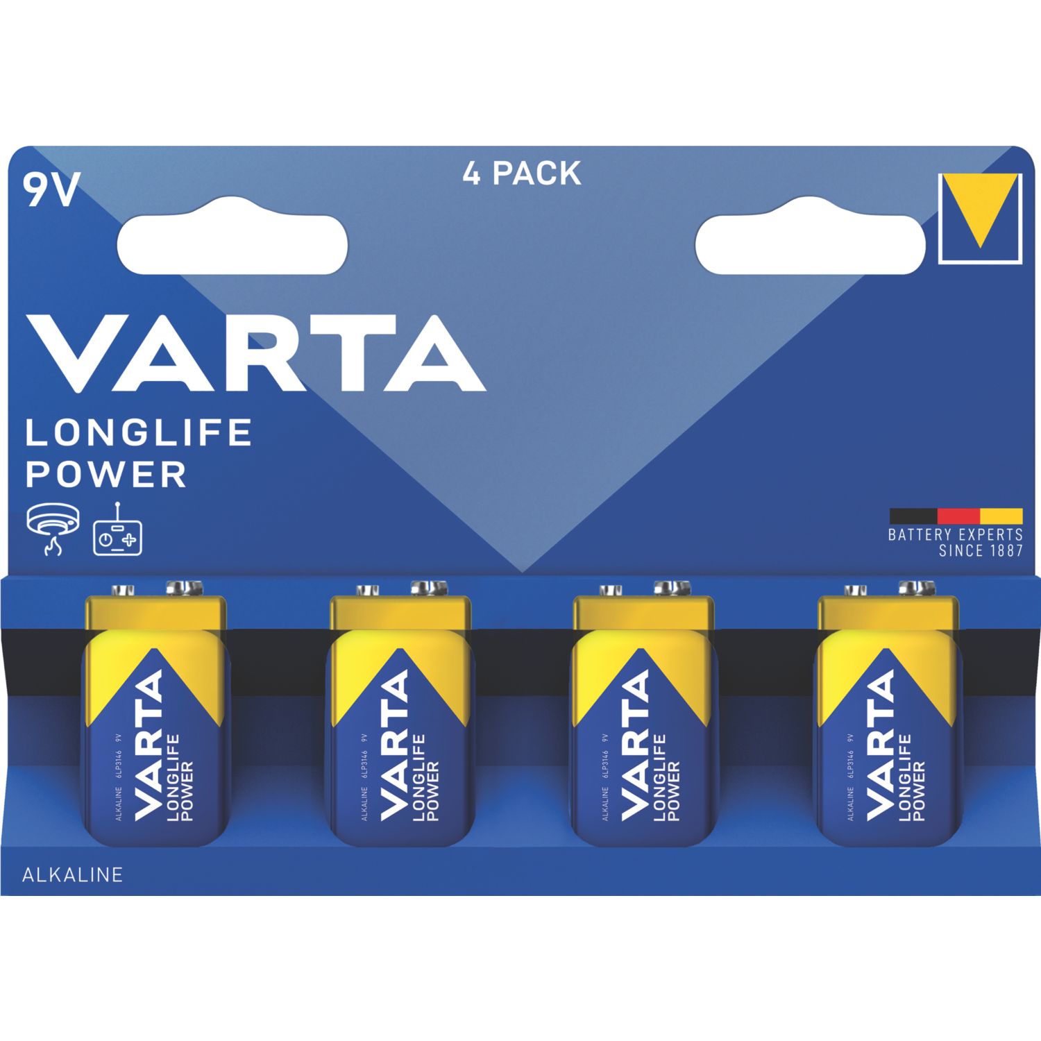 Varta Longlife Power 9V Alkaline Batteries 4 Pack (969YW)