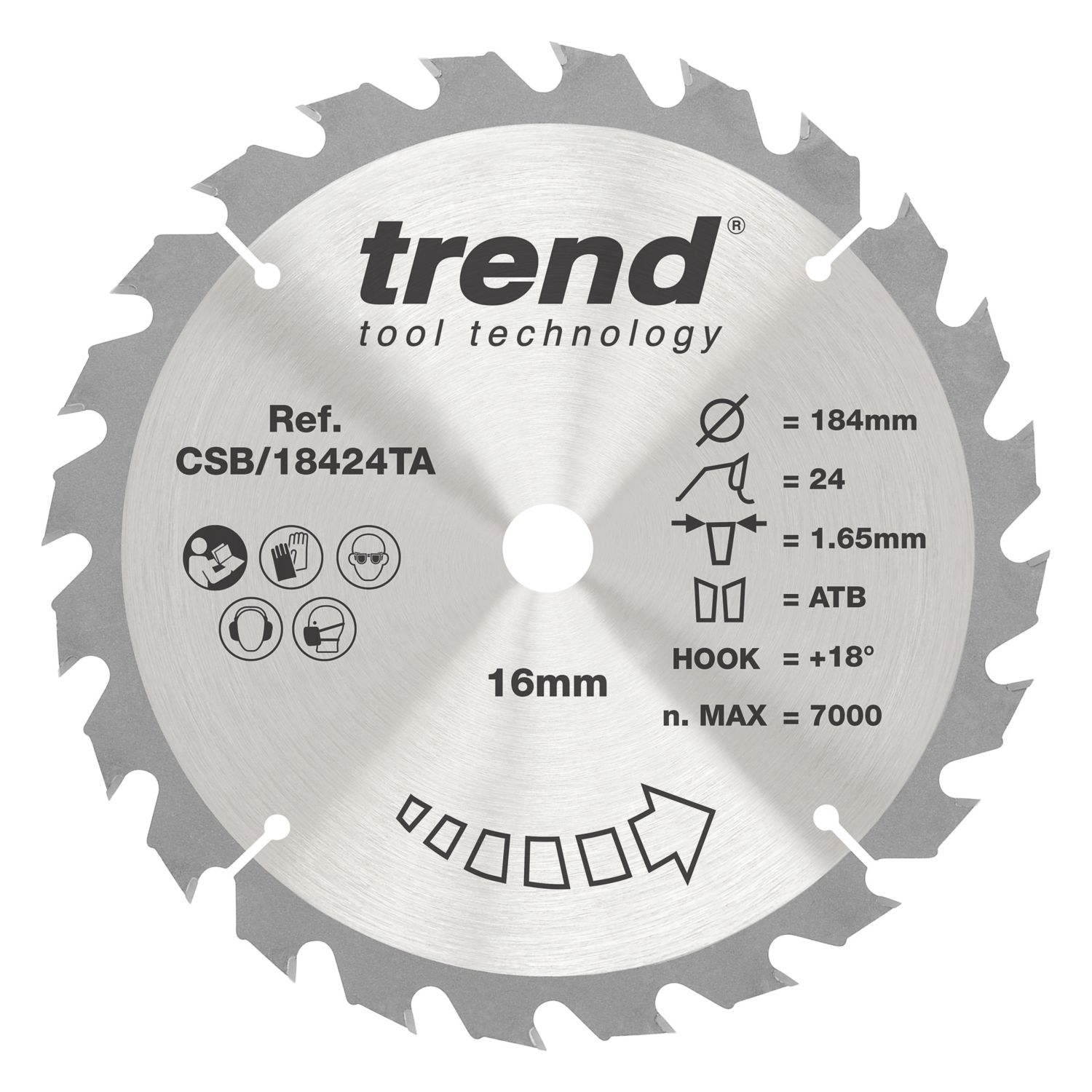 Trend Wood/Chipboard/MDF Circular Saw Blade 184mm x 16mm 24T (970AF)