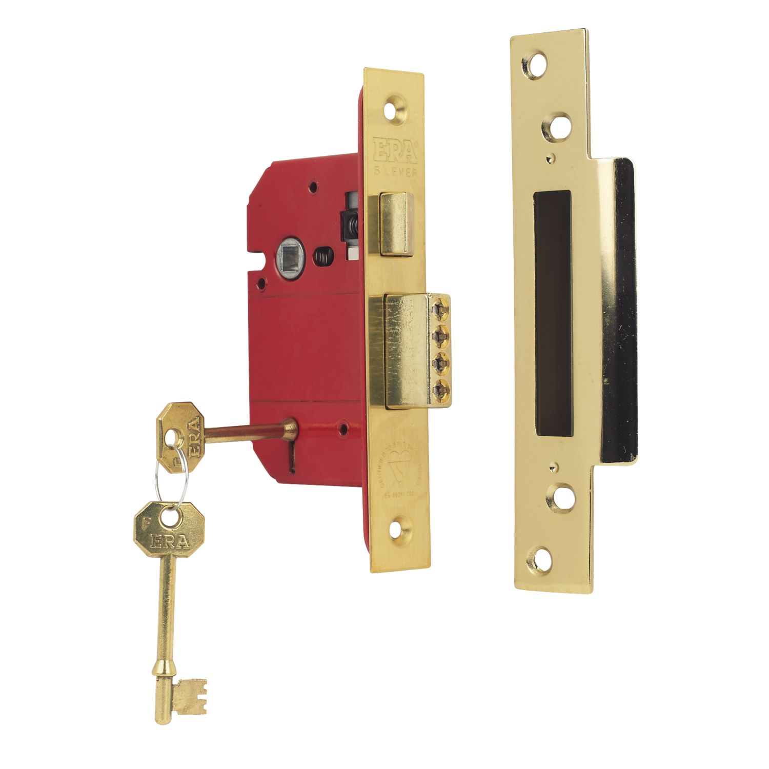 ERA Fire Rated Brass Effect BS 5-Lever Mortice Sashlock 64mm Case - 44mm Backset (97131)