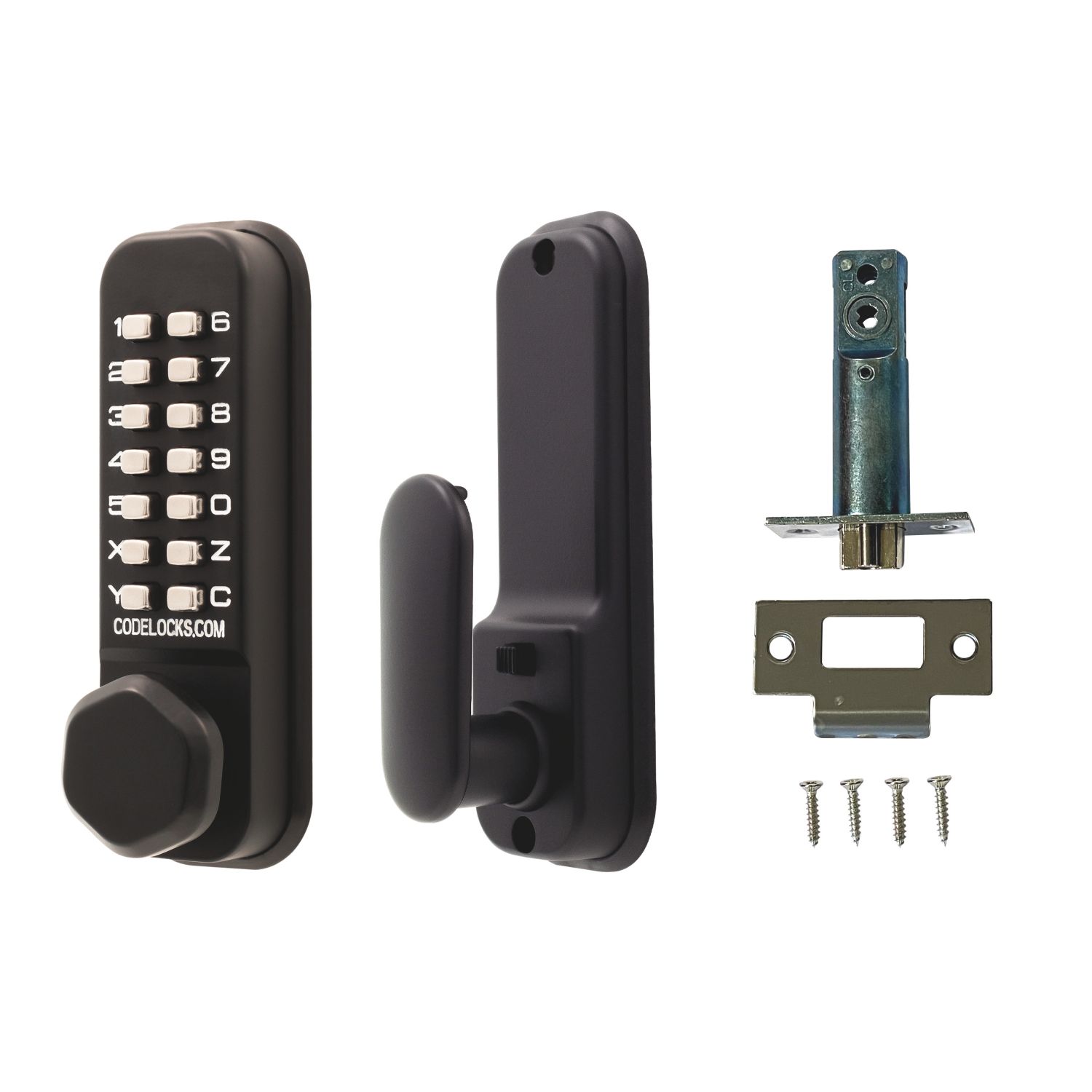 Codelocks Push-Button Lock & Mortice Latch Dual Backplate with Code-Free Mode 42mm Matt Black (971KK)