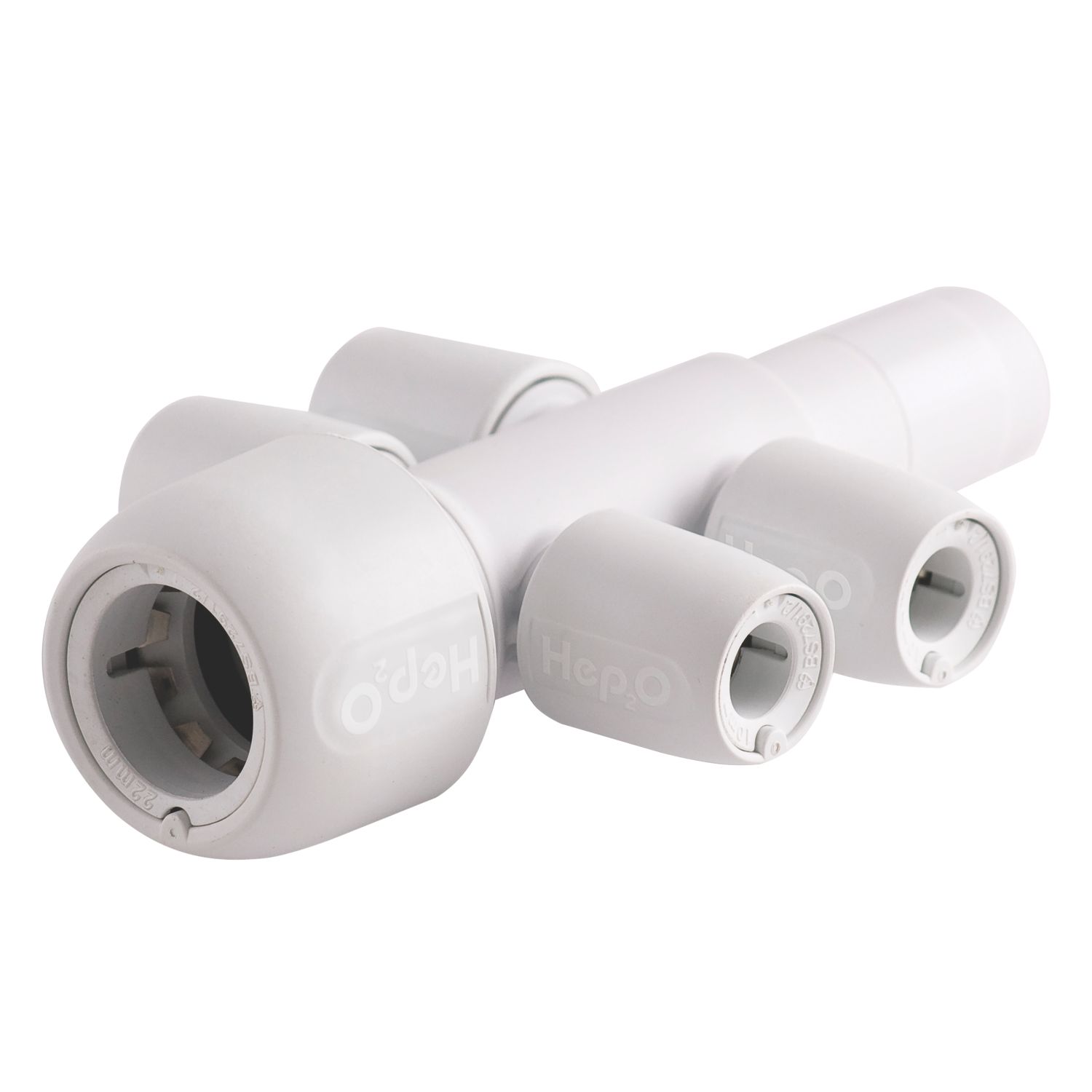 Hep2O Plastic Push-Fit Reducing 4 Port Closed Spigot Manifold 22mm x 10mm (9740F)