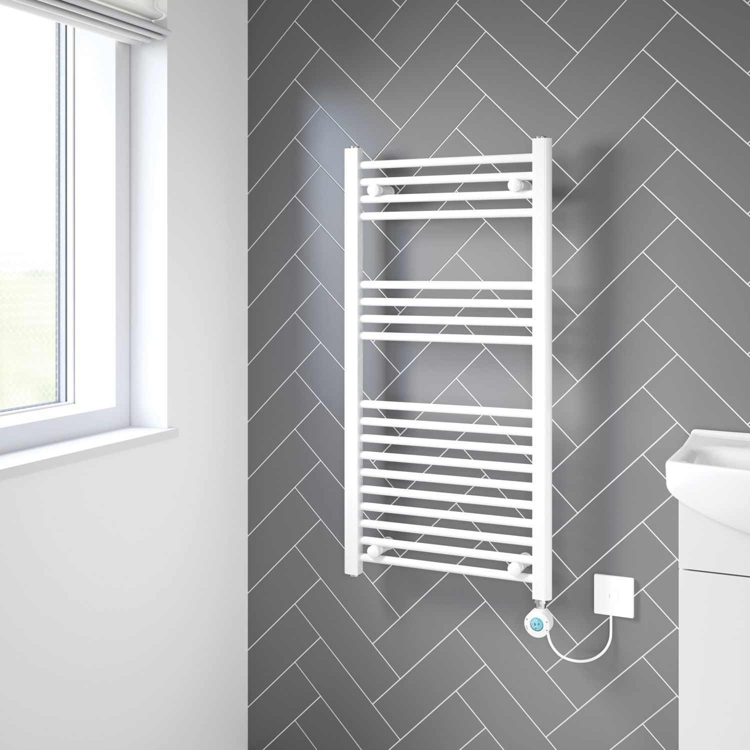 Flomasta 1000mm x 500mm 852BTU White Flat Electric Towel Radiator (975HC)