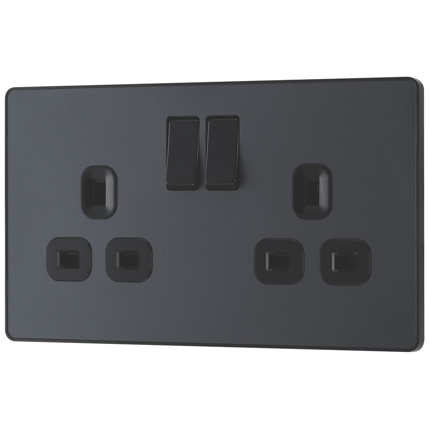 British General Evolve 13A 2-Gang SP Switched Socket Grey with Black Inserts (976RF)