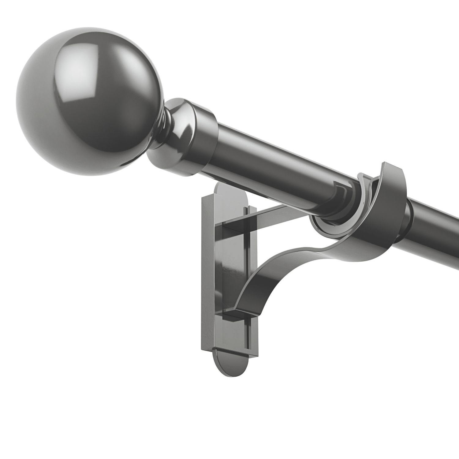 Rothley Polished Gunmetal Extendable Curtain Pole w/ Orb Finials 28mm x 125-216cm (976YU)