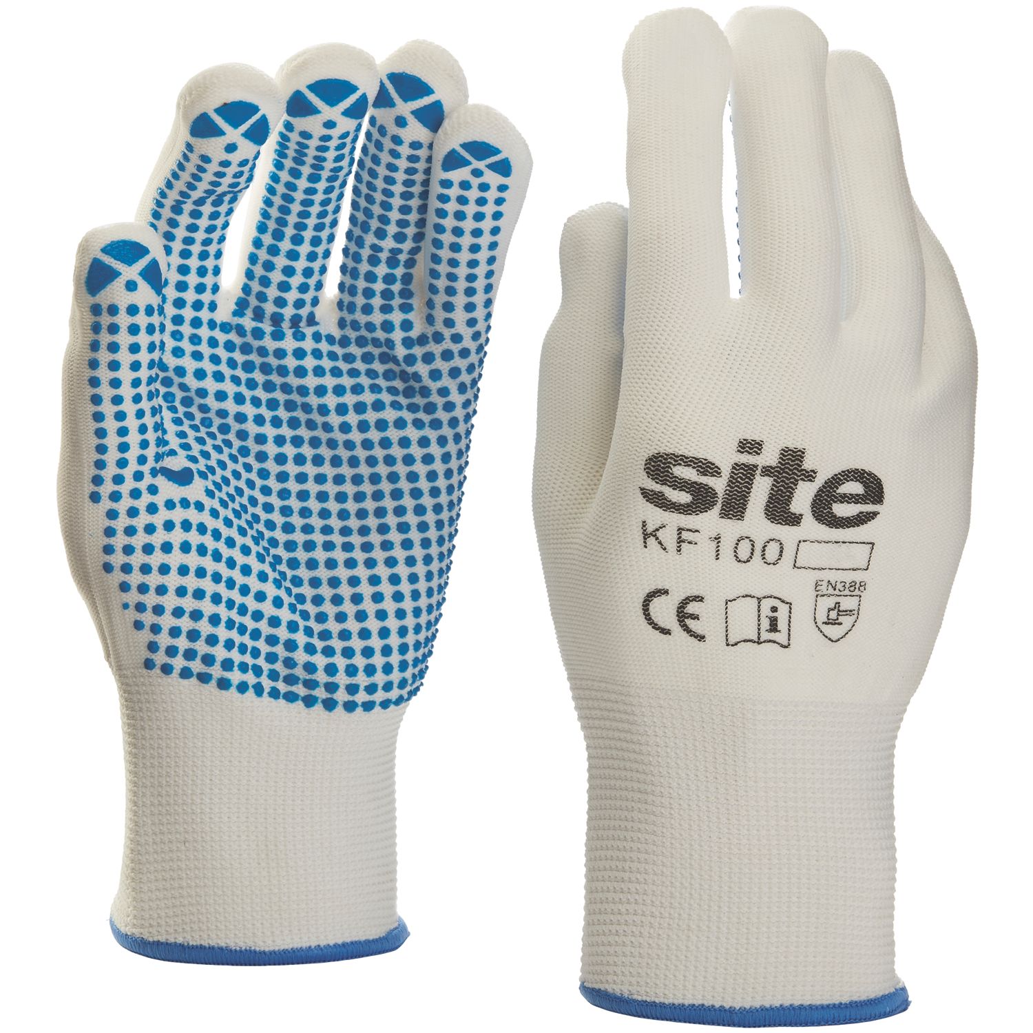 Site PVC Dot Gripper Gloves White Large (979FR)