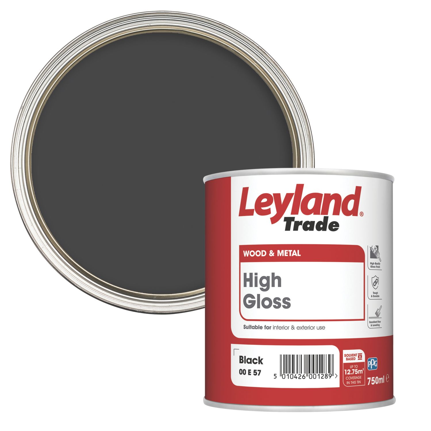 Leyland Trade 750ml Black High Gloss Solvent-Based Trim Paint (98165)