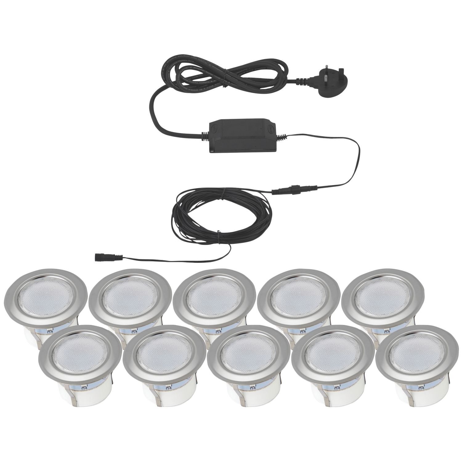 LAP Apollo Blue 45mm Outdoor Round LED Deck Light Kit Polished Stainless Steel 4.8W 10 x 1.7lm 10 Pack (986FX)