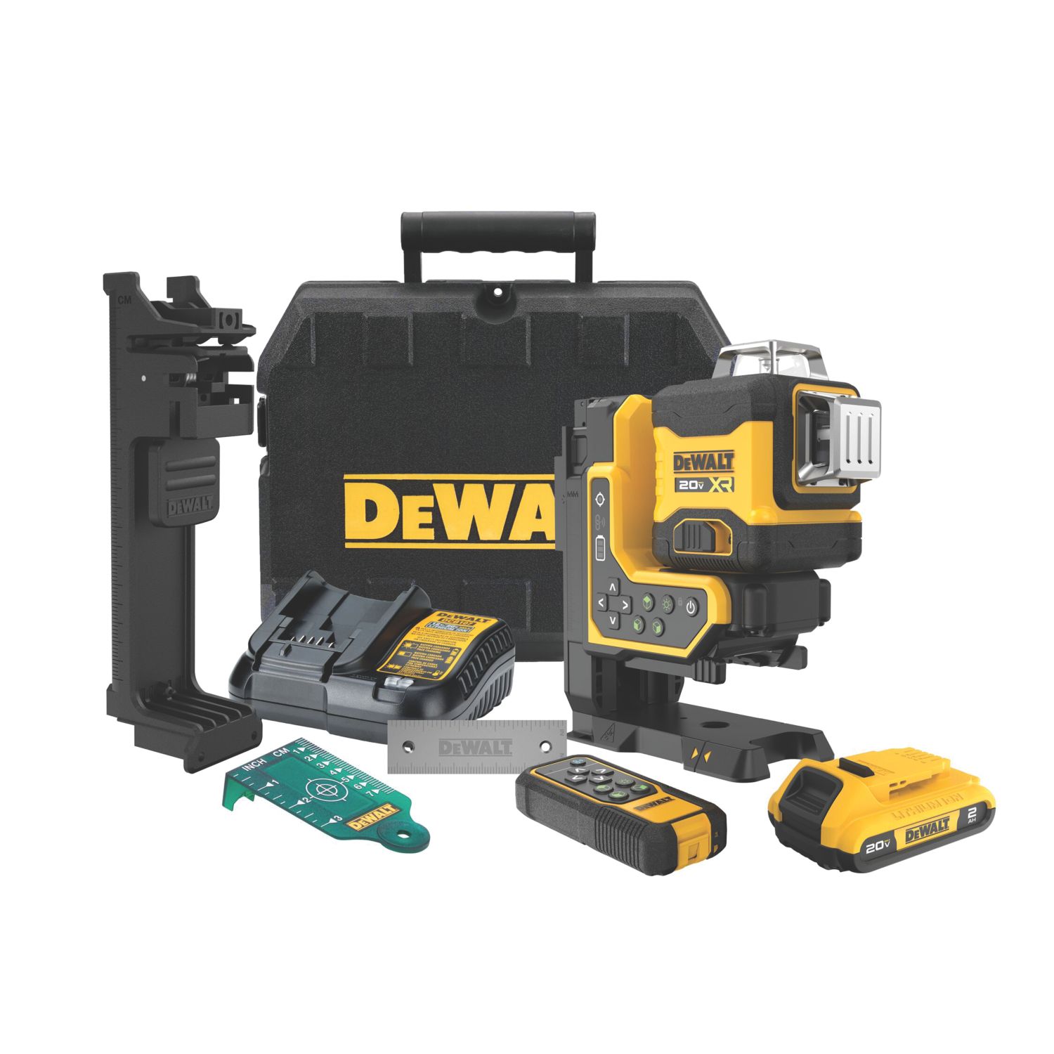DEWALT DCLE34035D1-GB 18V 1 x 2.0Ah Li-Ion XR Green Self-Levelling Multi-Line 3 x 360° Remote Control Laser (987AK)